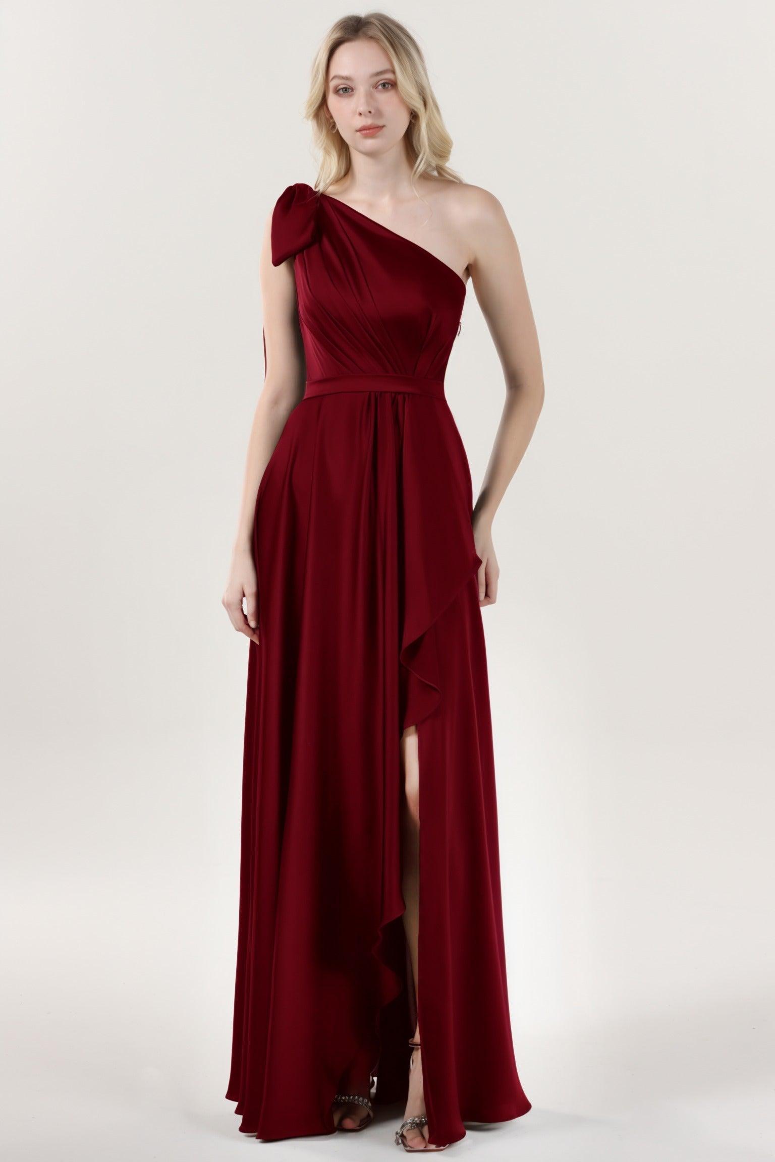 Asymmetrical Maxi Luxe Satin Bridesmaid Dress CS0603BM - COCOMELODY