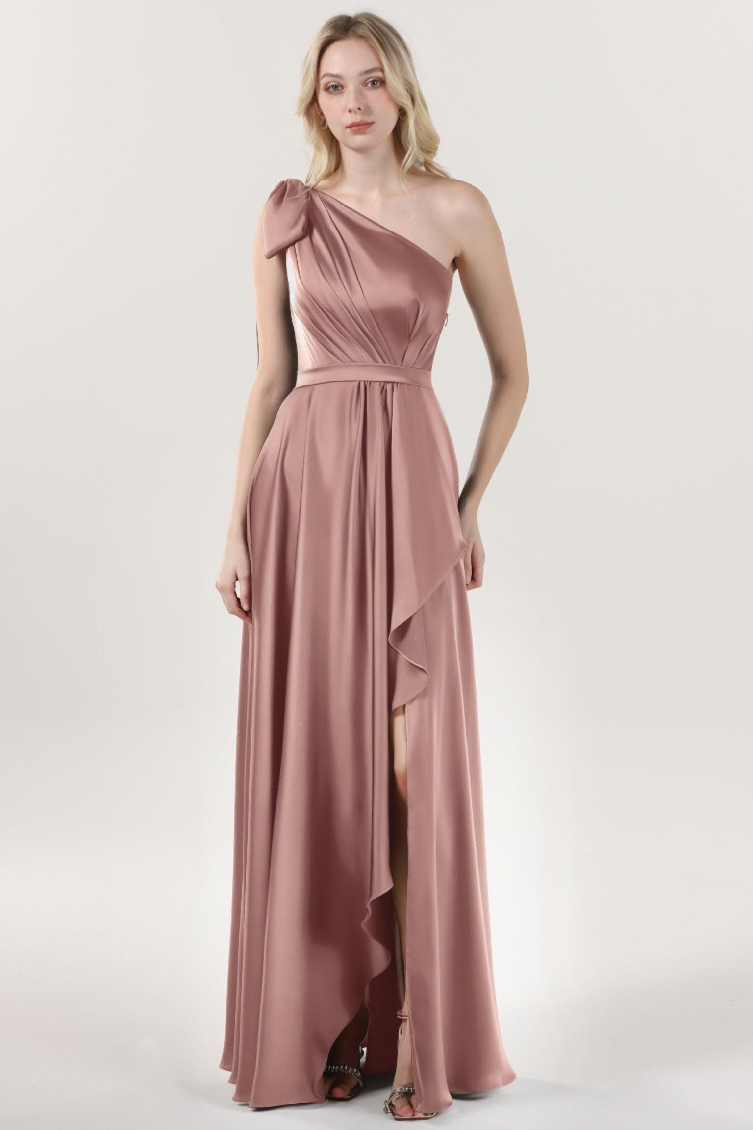 Asymmetrical Maxi Luxe Satin Bridesmaid Dress CS0603BM - COCOMELODY