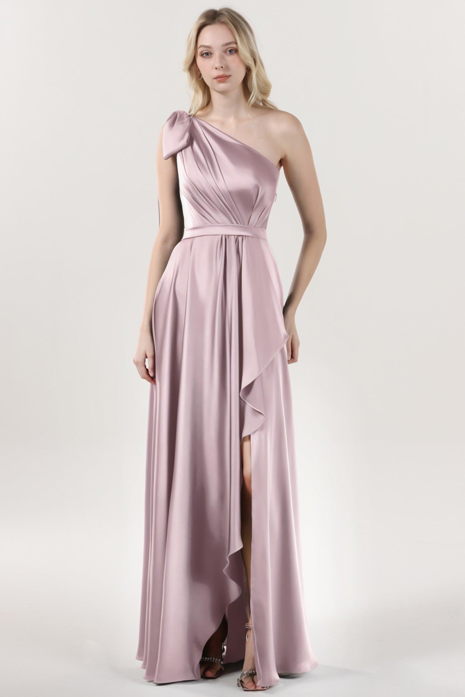 Asymmetrical Maxi Luxe Satin Bridesmaid Dress CS0603BM - COCOMELODY