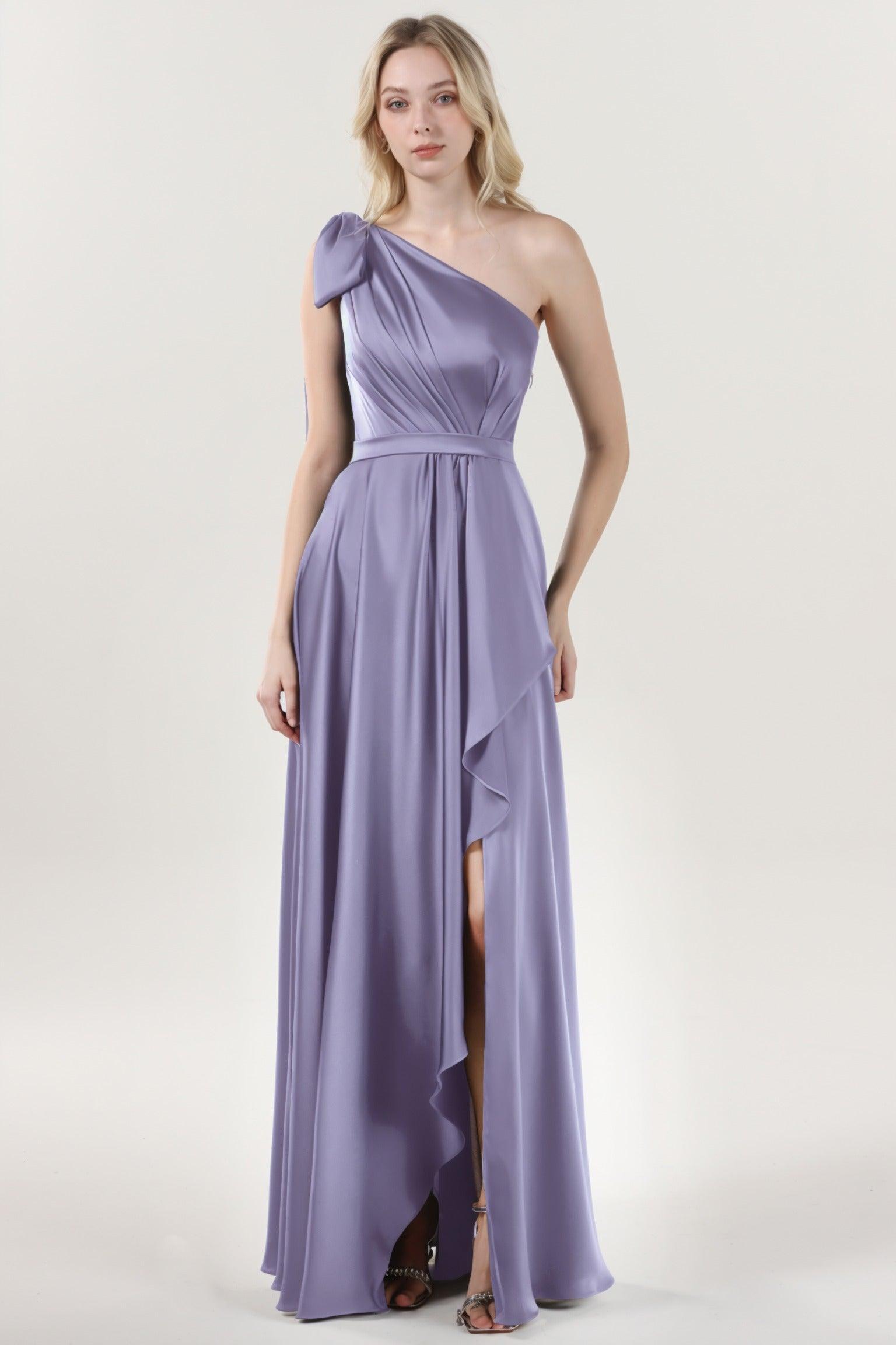 Asymmetrical Maxi Luxe Satin Bridesmaid Dress CS0603BM - COCOMELODY
