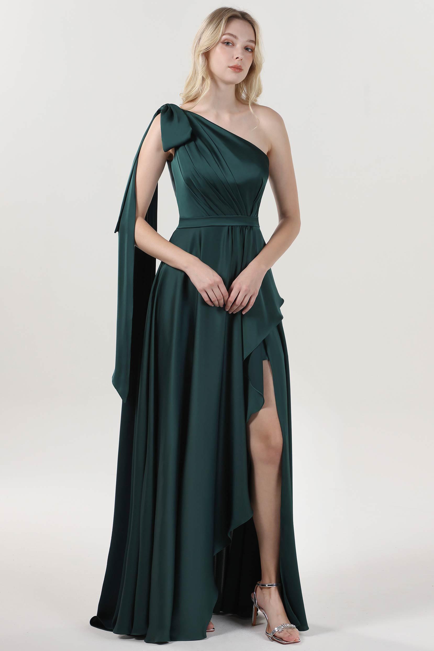 Asymmetrical Maxi Luxe Satin Bridesmaid Dress CS0603BM - COCOMELODY