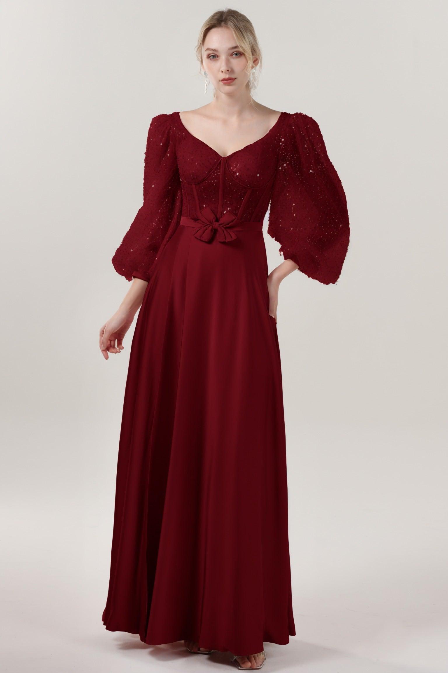 A-Line Maxi Luxe Satin Glitter Formal Dress CS0605 - COCOMELODY