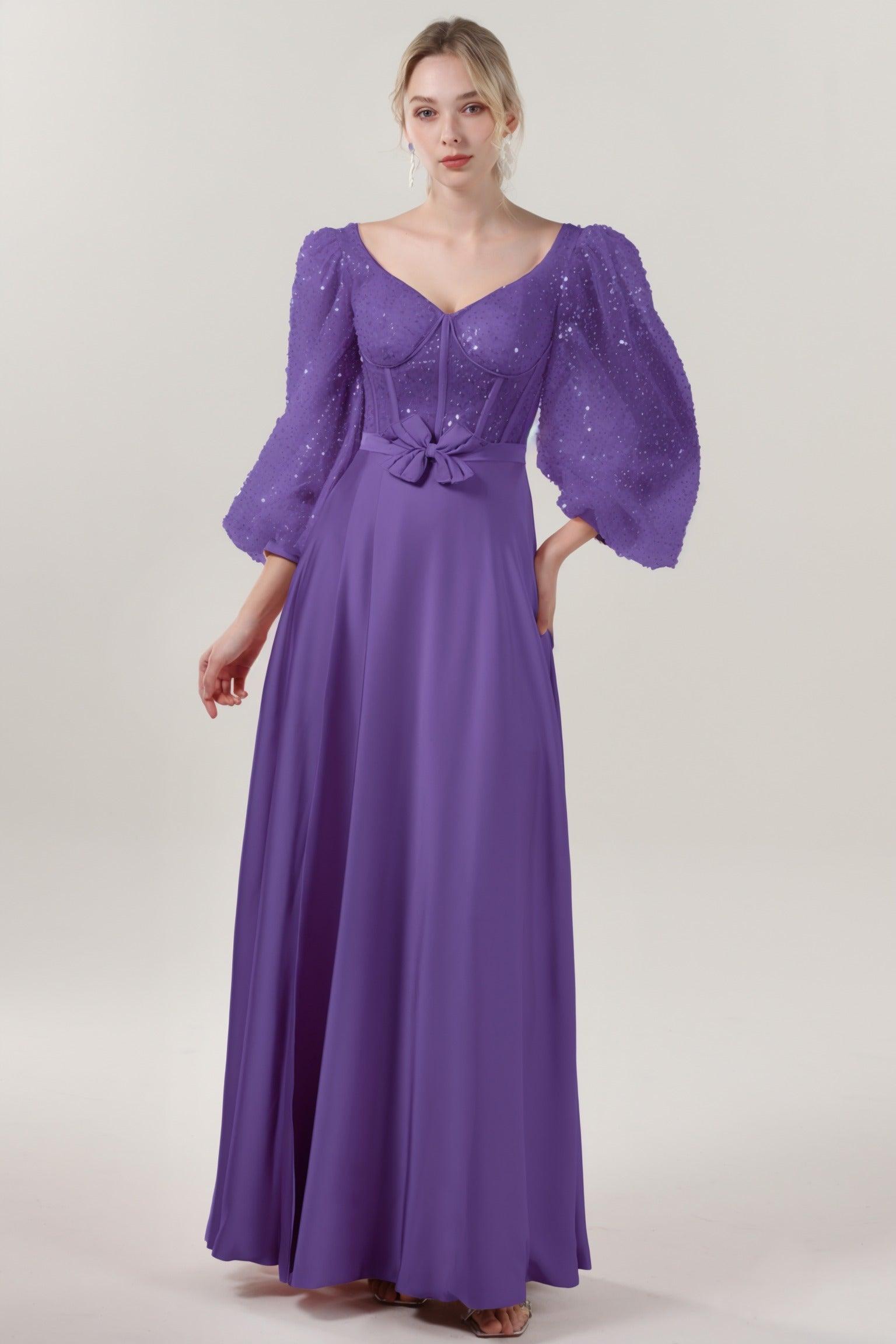 A-Line Maxi Luxe Satin Glitter Formal Dress CS0605 - COCOMELODY