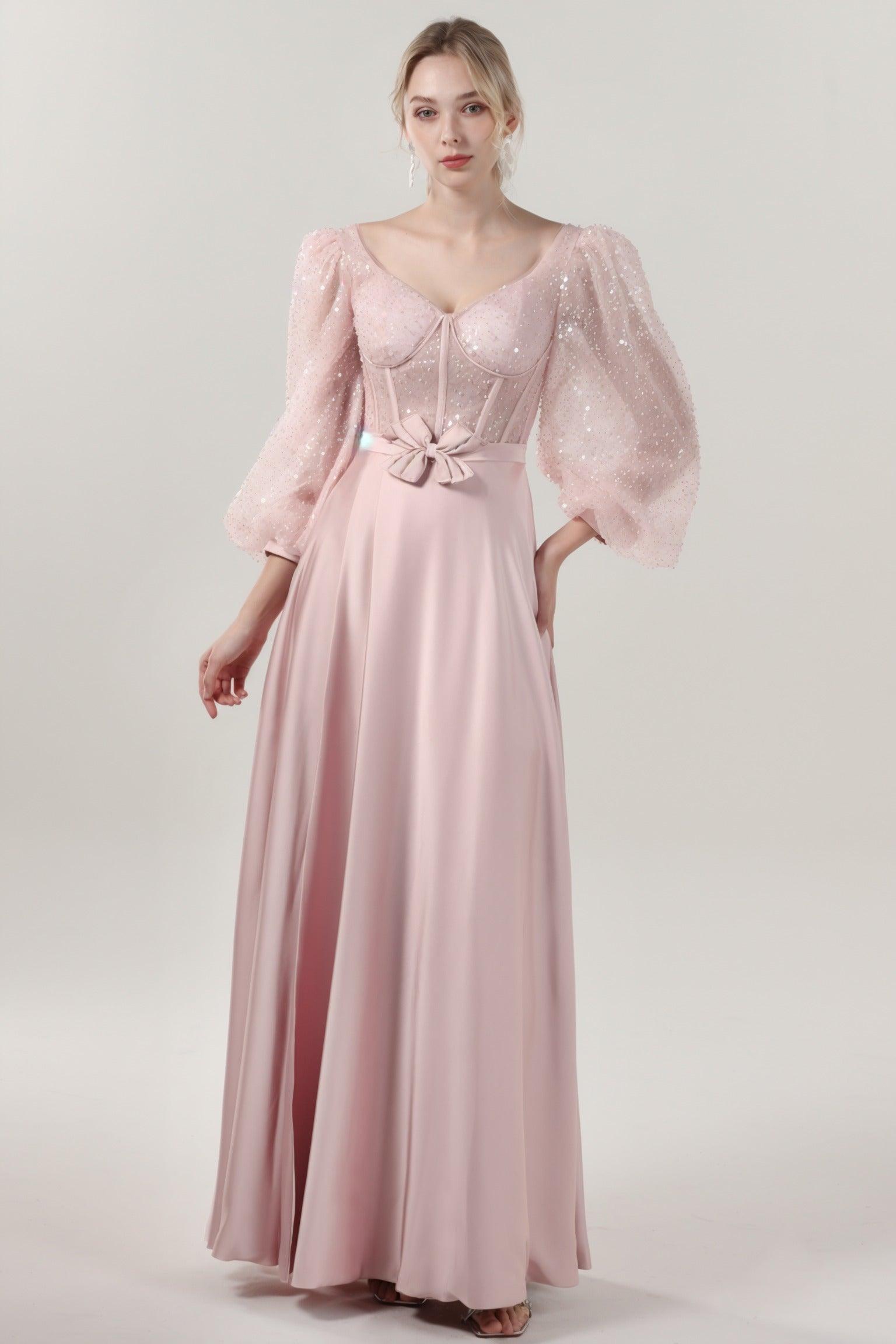 A-Line Maxi Luxe Satin Glitter Formal Dress CS0605 - COCOMELODY