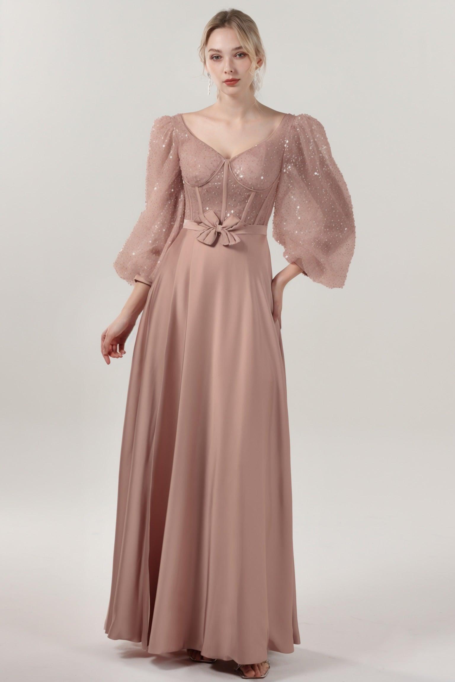 A-Line Maxi Luxe Satin Glitter Formal Dress CS0605 - COCOMELODY
