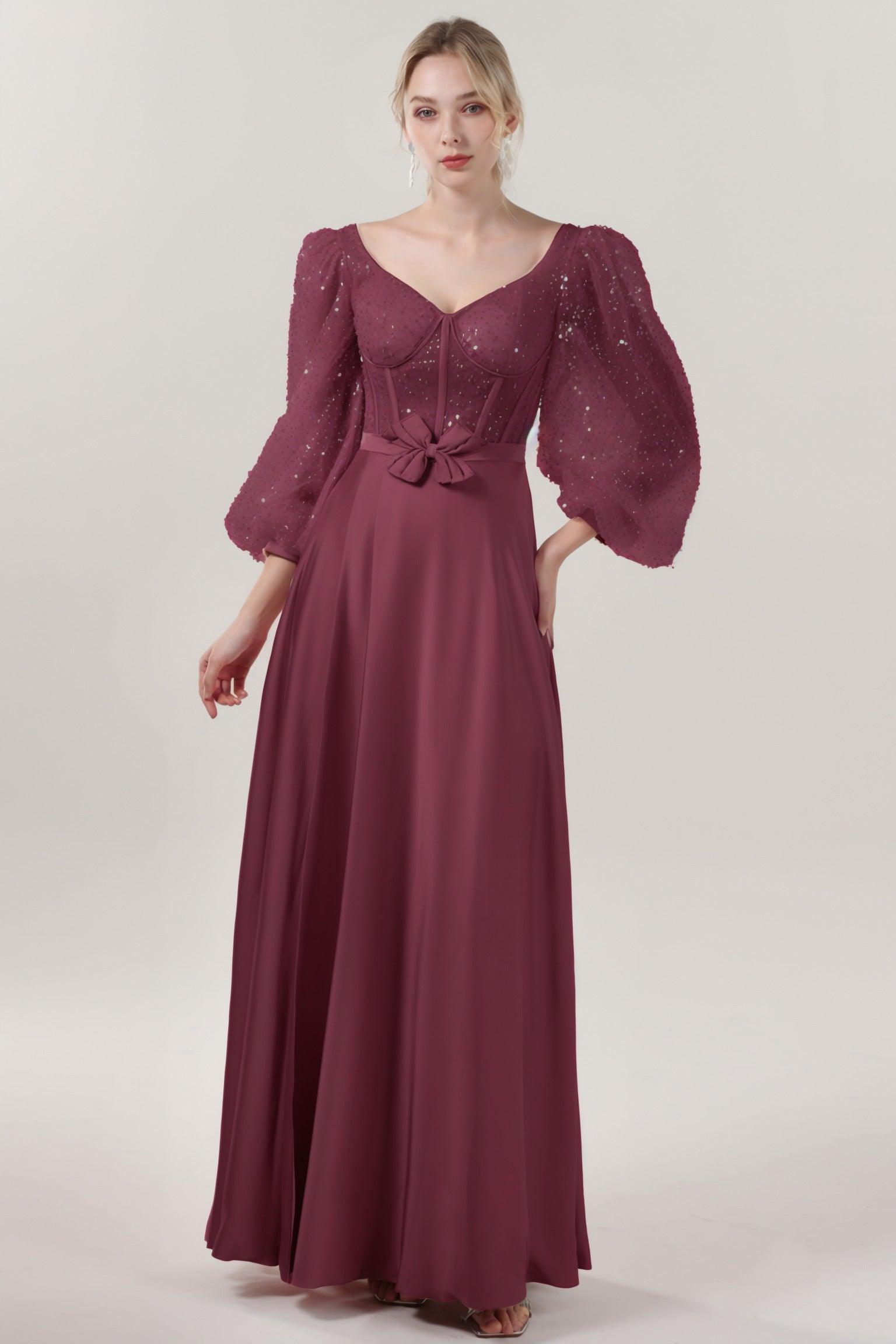 A-Line Maxi Luxe Satin Glitter Formal Dress CS0605 - COCOMELODY