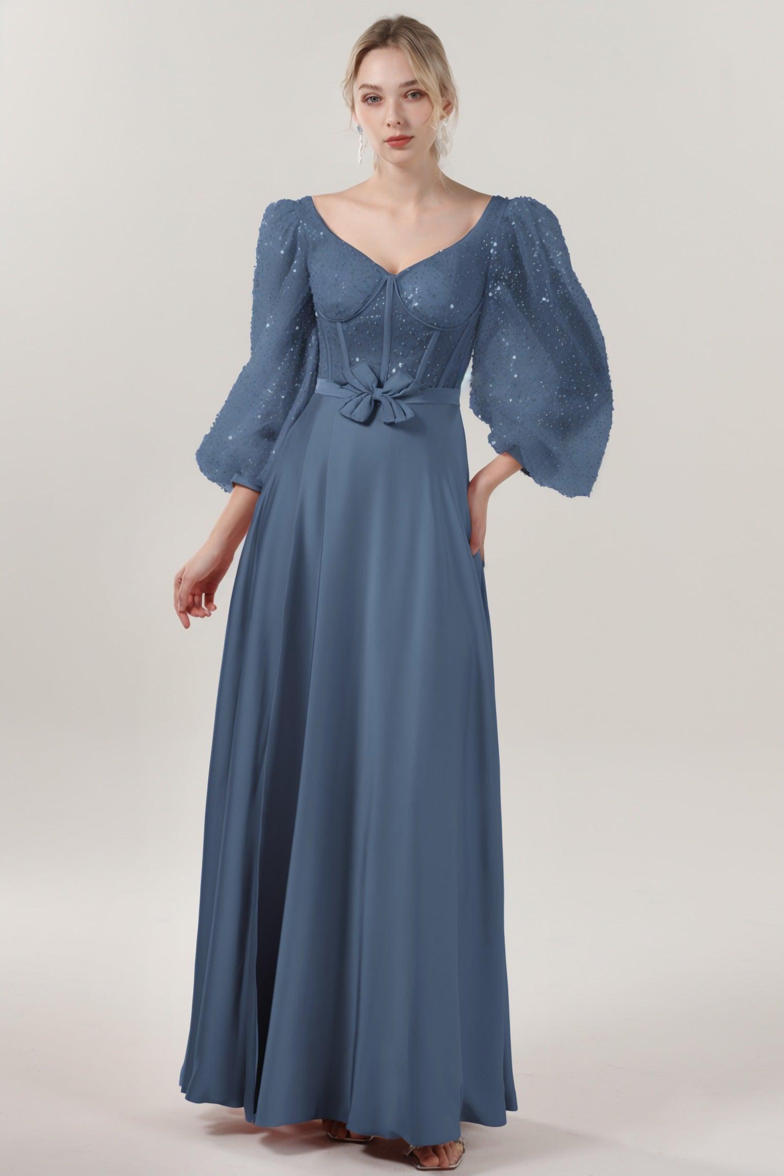 A-Line Maxi Luxe Satin Glitter Formal Dress CS0605 - COCOMELODY