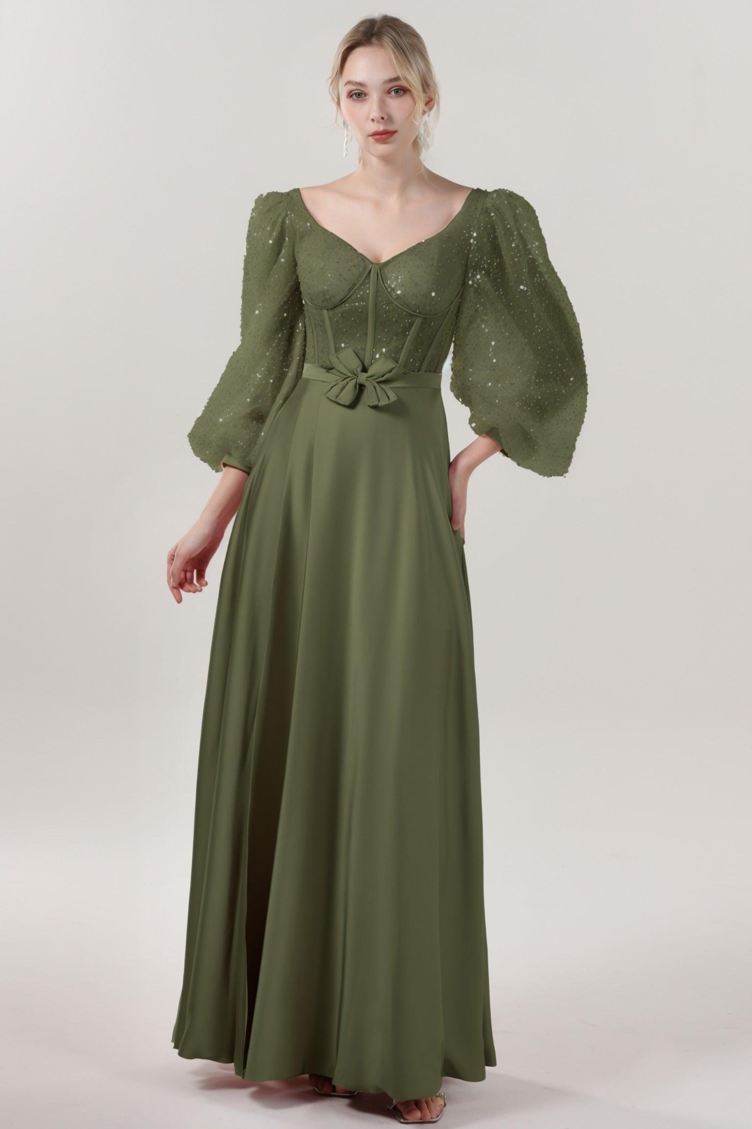 A-Line Maxi Luxe Satin Glitter Formal Dress CS0605 - COCOMELODY