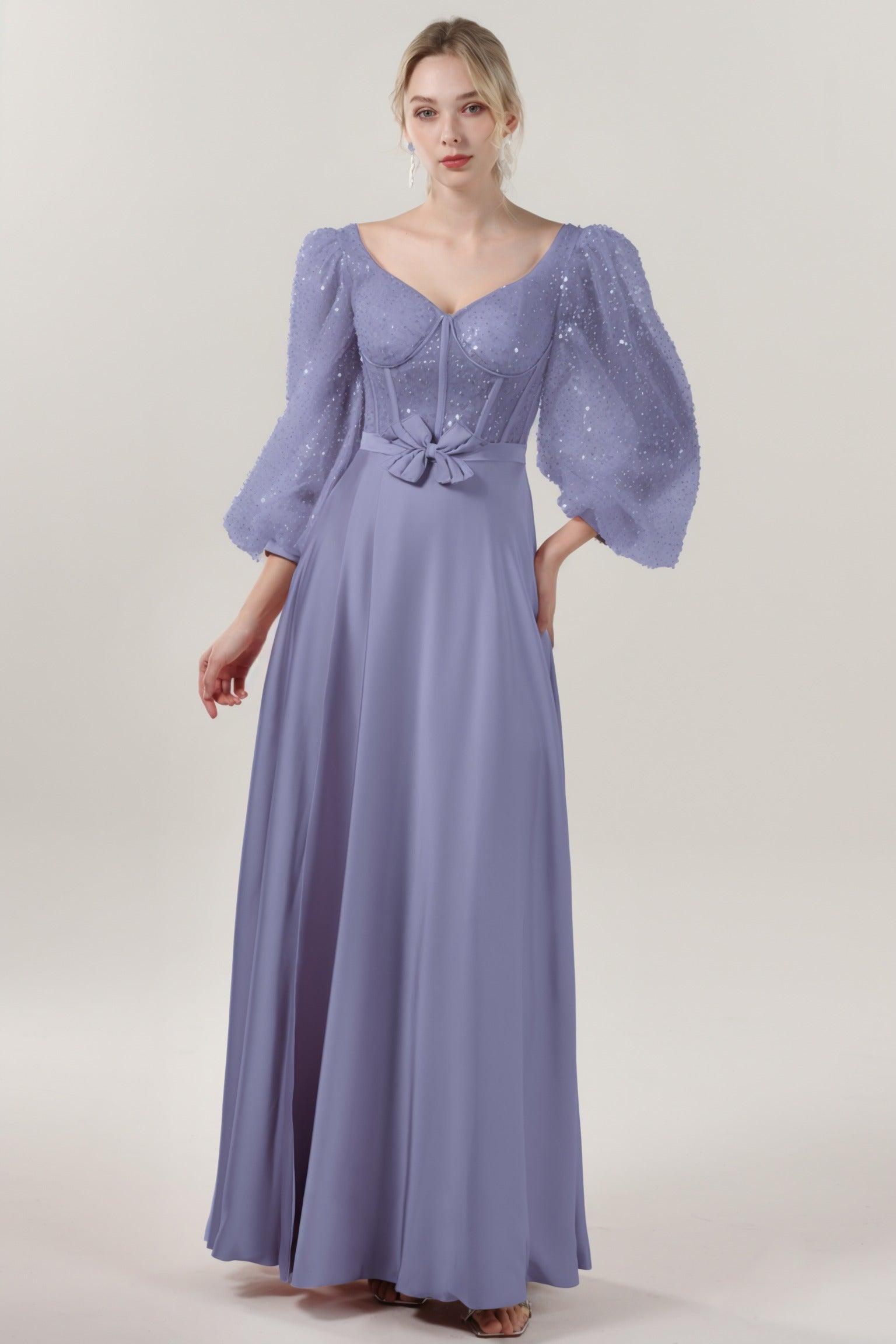 A-Line Maxi Luxe Satin Glitter Formal Dress CS0605 - COCOMELODY