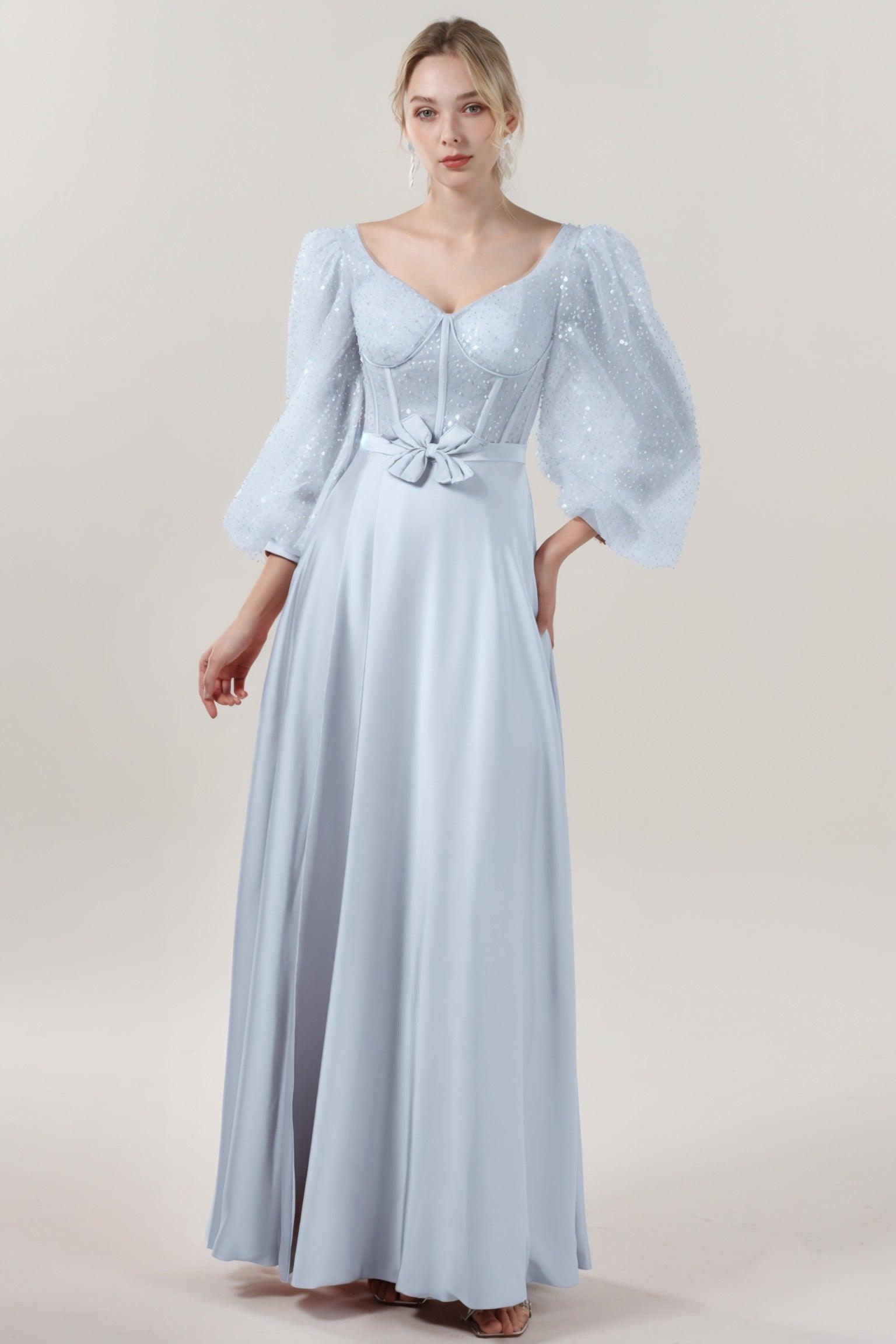 A-Line Maxi Luxe Satin Glitter Formal Dress CS0605 - COCOMELODY