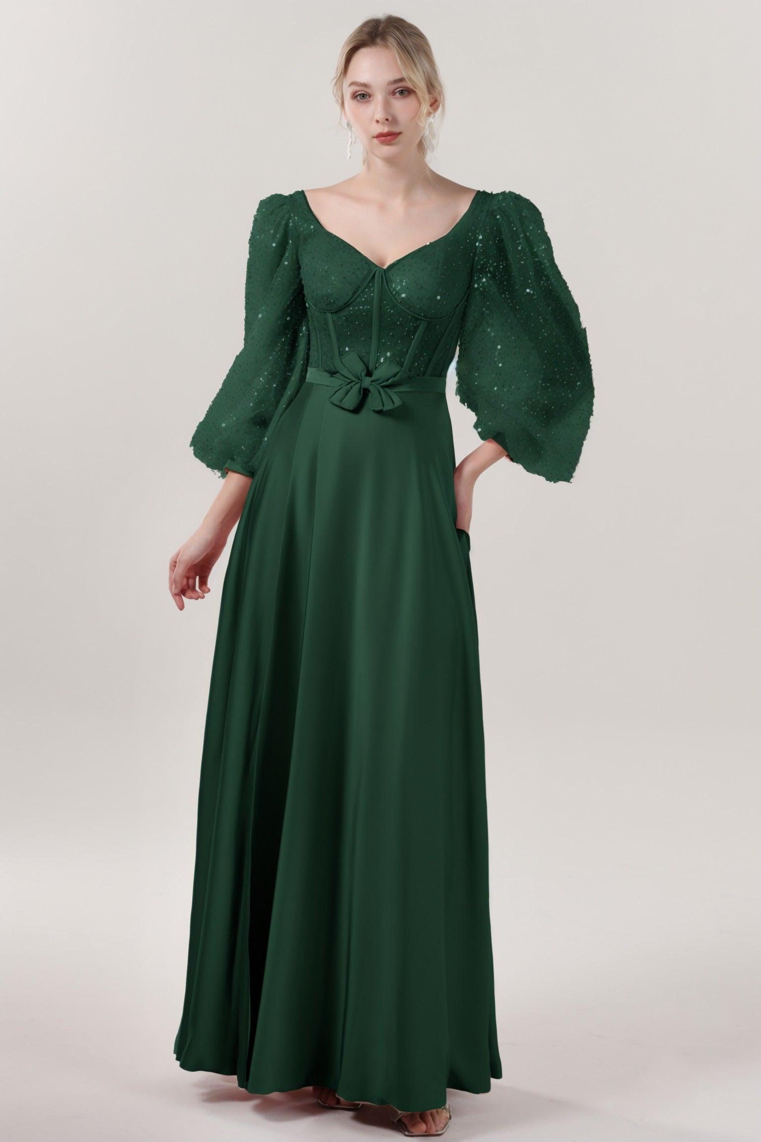 A-Line Maxi Luxe Satin Glitter Formal Dress CS0605 - COCOMELODY
