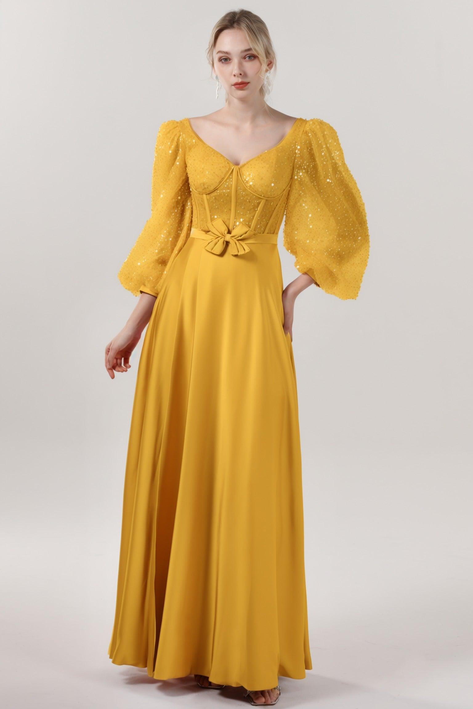 A-Line Maxi Luxe Satin Glitter Formal Dress CS0605 - COCOMELODY