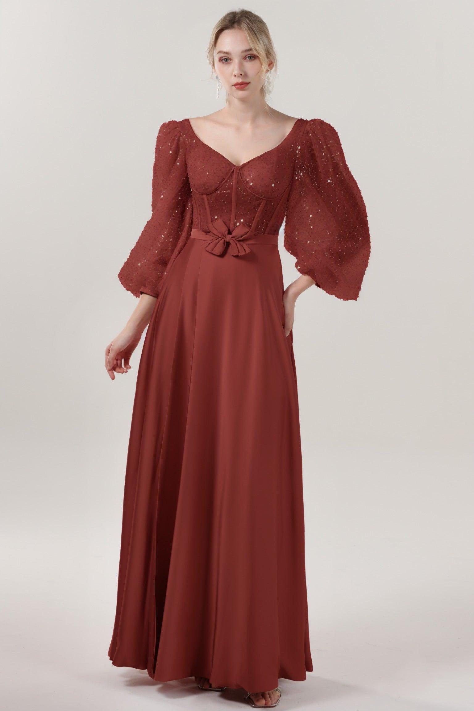 A-Line Maxi Luxe Satin Glitter Formal Dress CS0605 - COCOMELODY