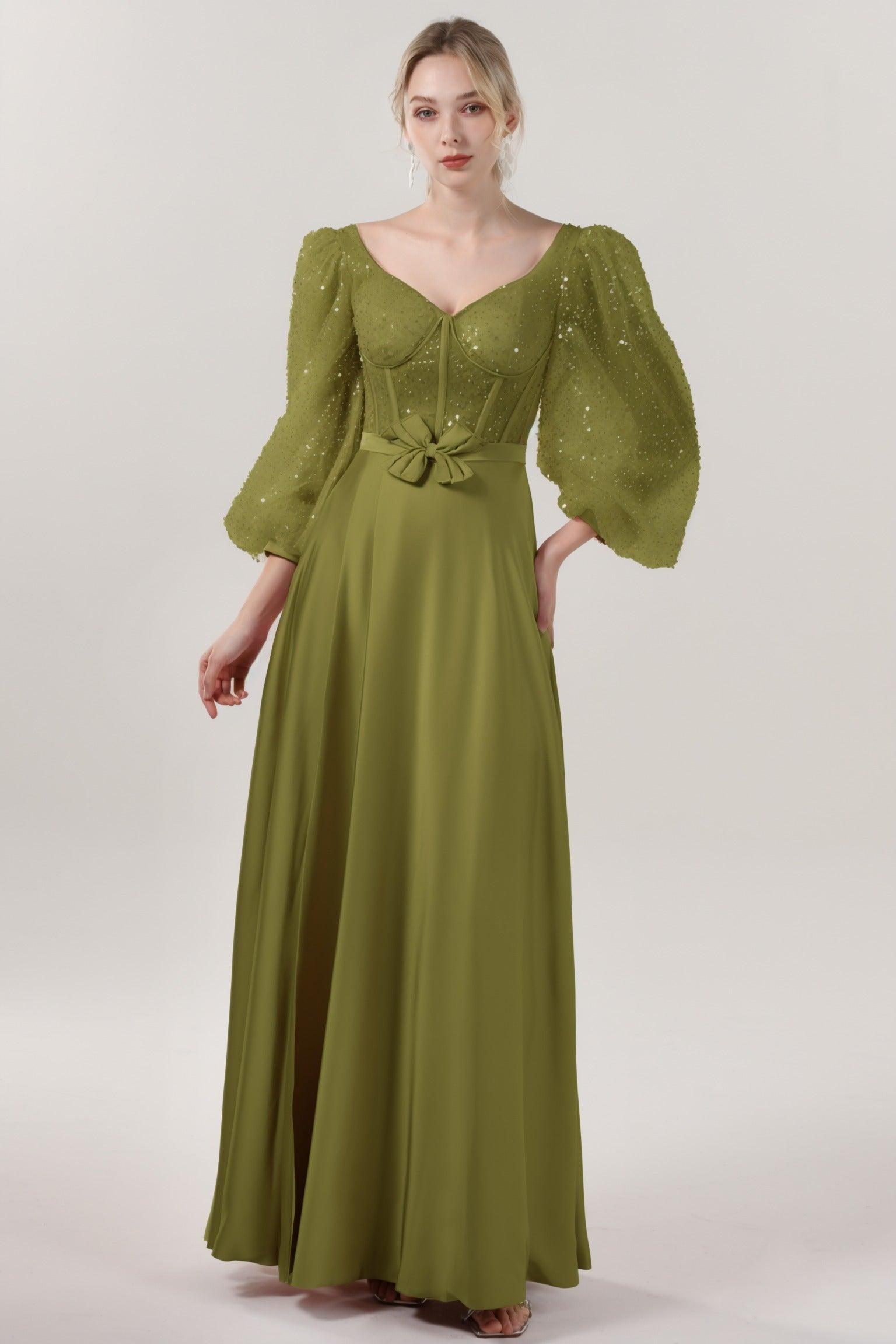 A-Line Maxi Luxe Satin Glitter Formal Dress CS0605 - COCOMELODY
