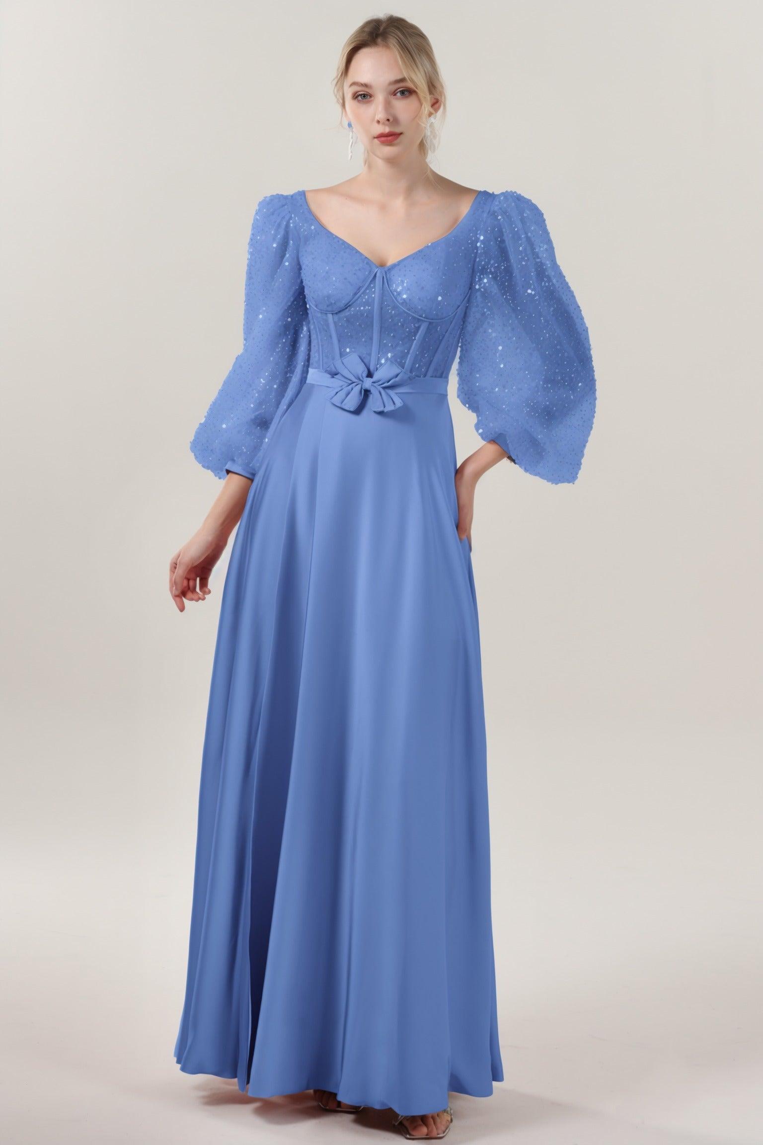 A-Line Maxi Luxe Satin Glitter Formal Dress CS0605 - COCOMELODY