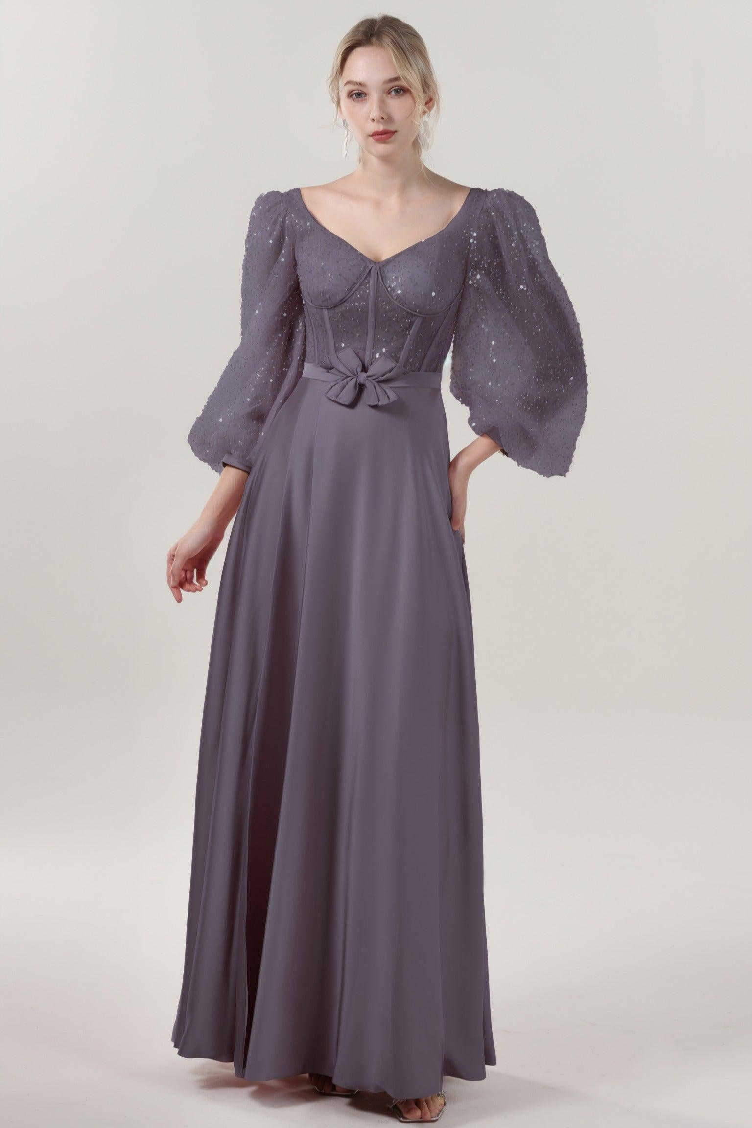 A-Line Maxi Luxe Satin Glitter Formal Dress CS0605 - COCOMELODY