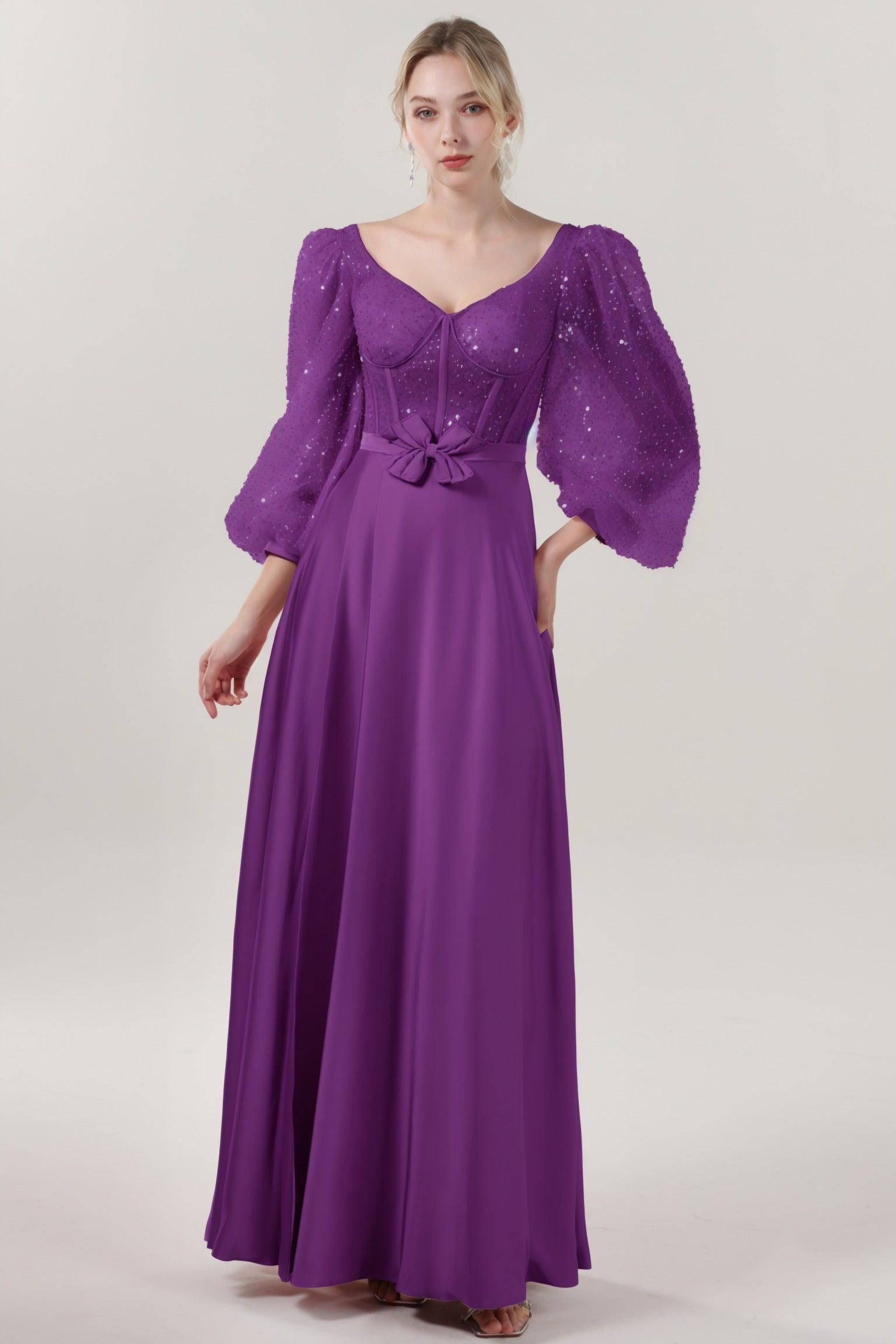A-Line Maxi Luxe Satin Glitter Formal Dress CS0605 - COCOMELODY