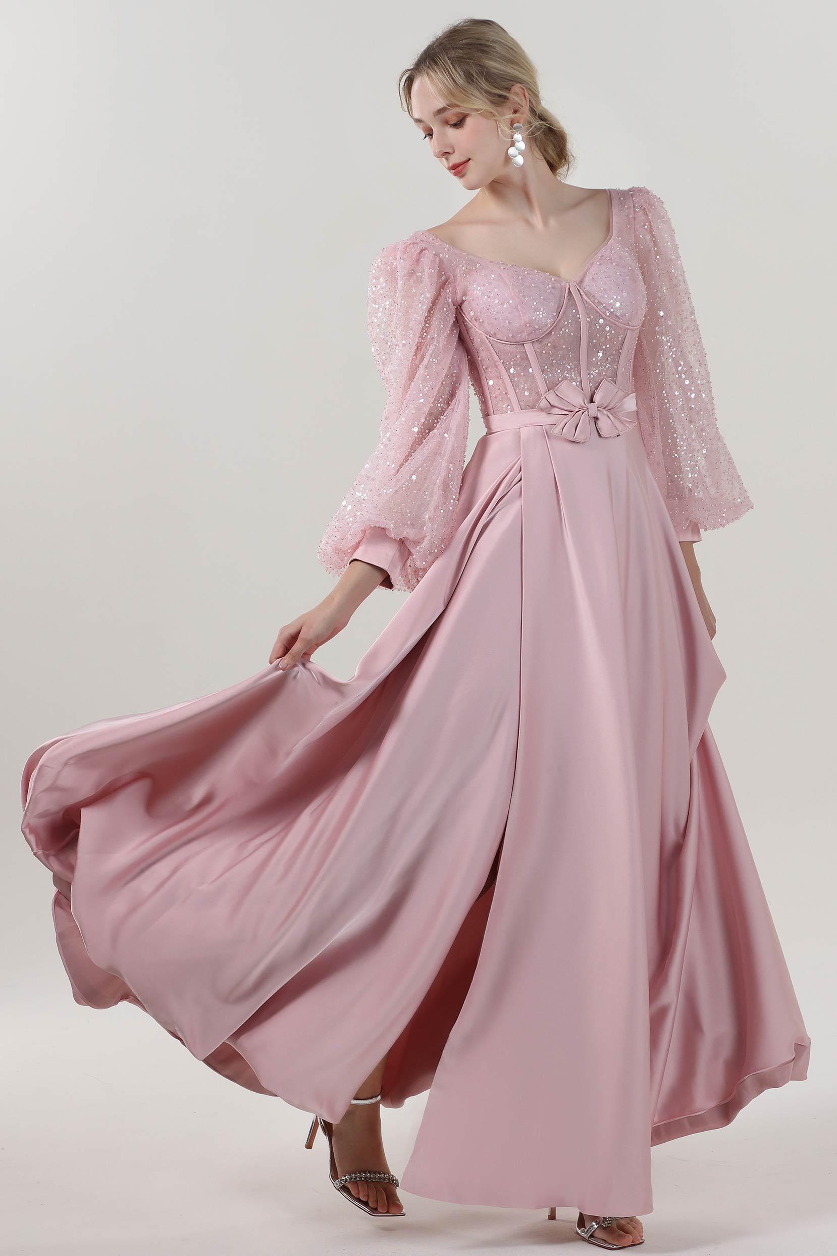 A-Line Maxi Luxe Satin Glitter Formal Dress CS0605 - COCOMELODY