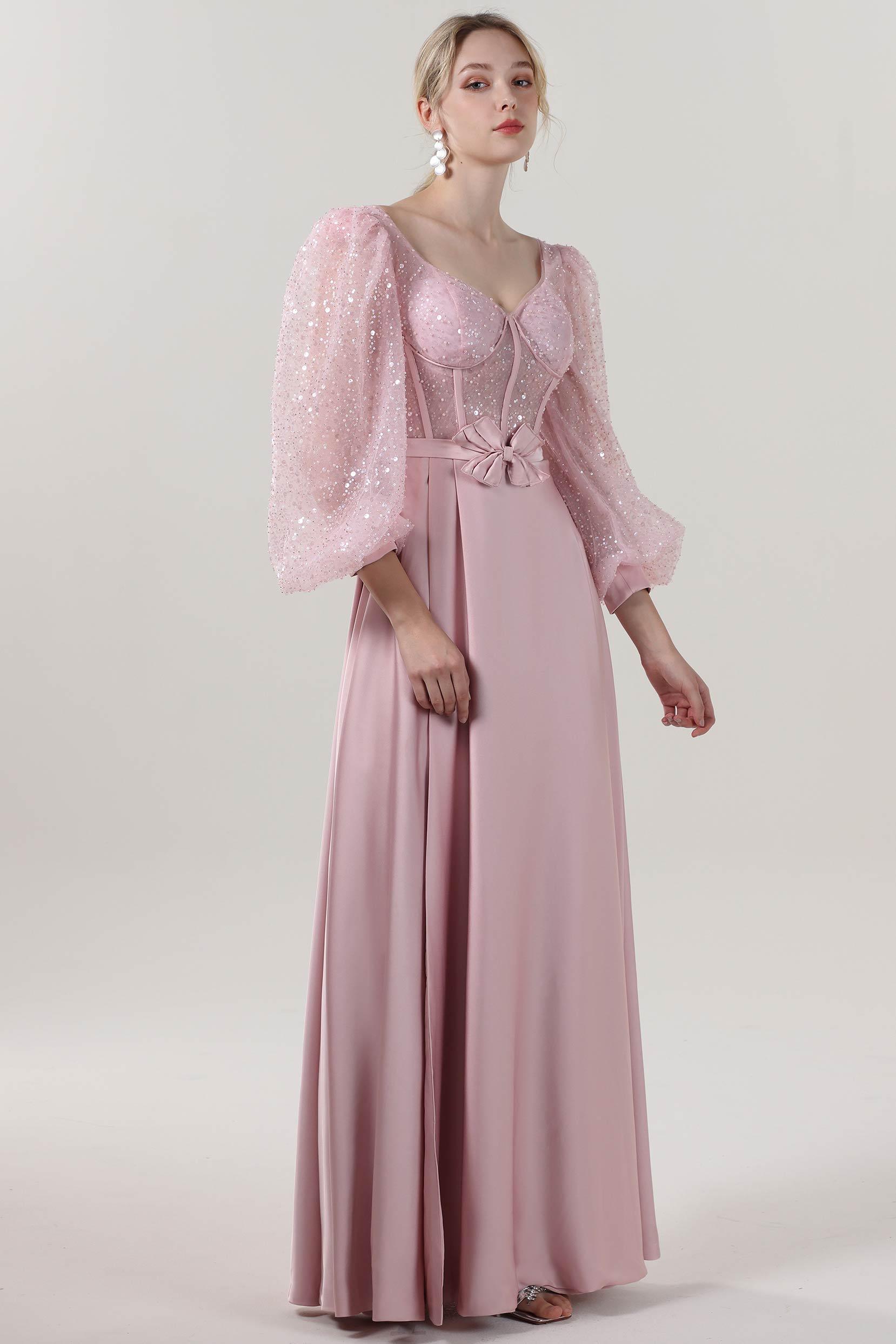 A-Line Maxi Luxe Satin Glitter Formal Dress CS0605 - COCOMELODY