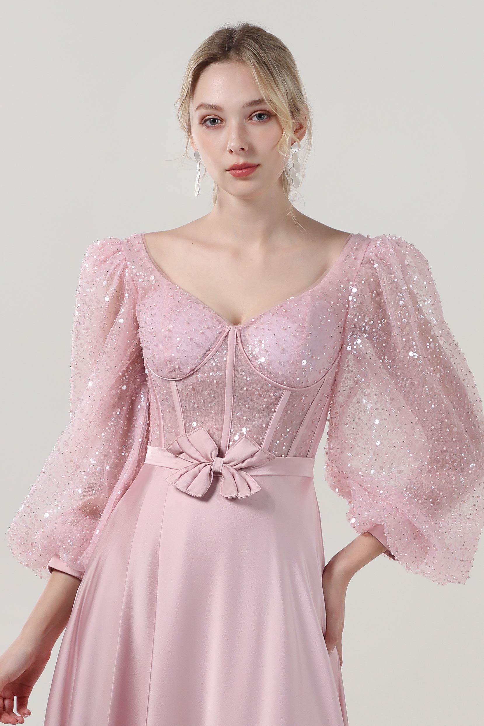 A-Line Maxi Luxe Satin Glitter Formal Dress CS0605 - COCOMELODY