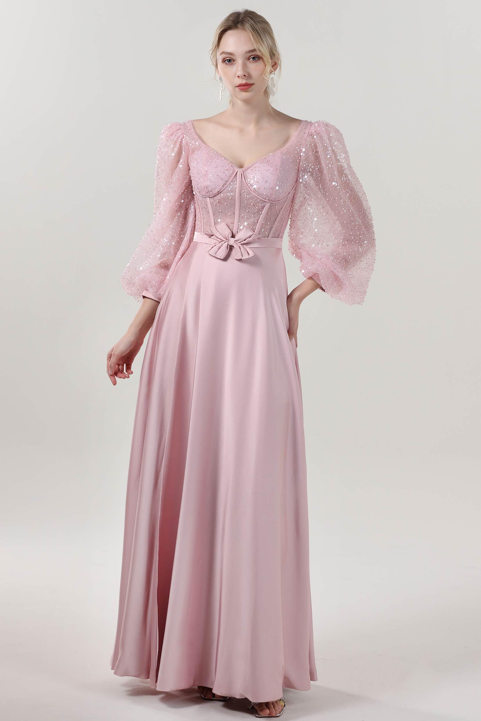 A-Line Maxi Luxe Satin Glitter Formal Dress CS0605 - COCOMELODY