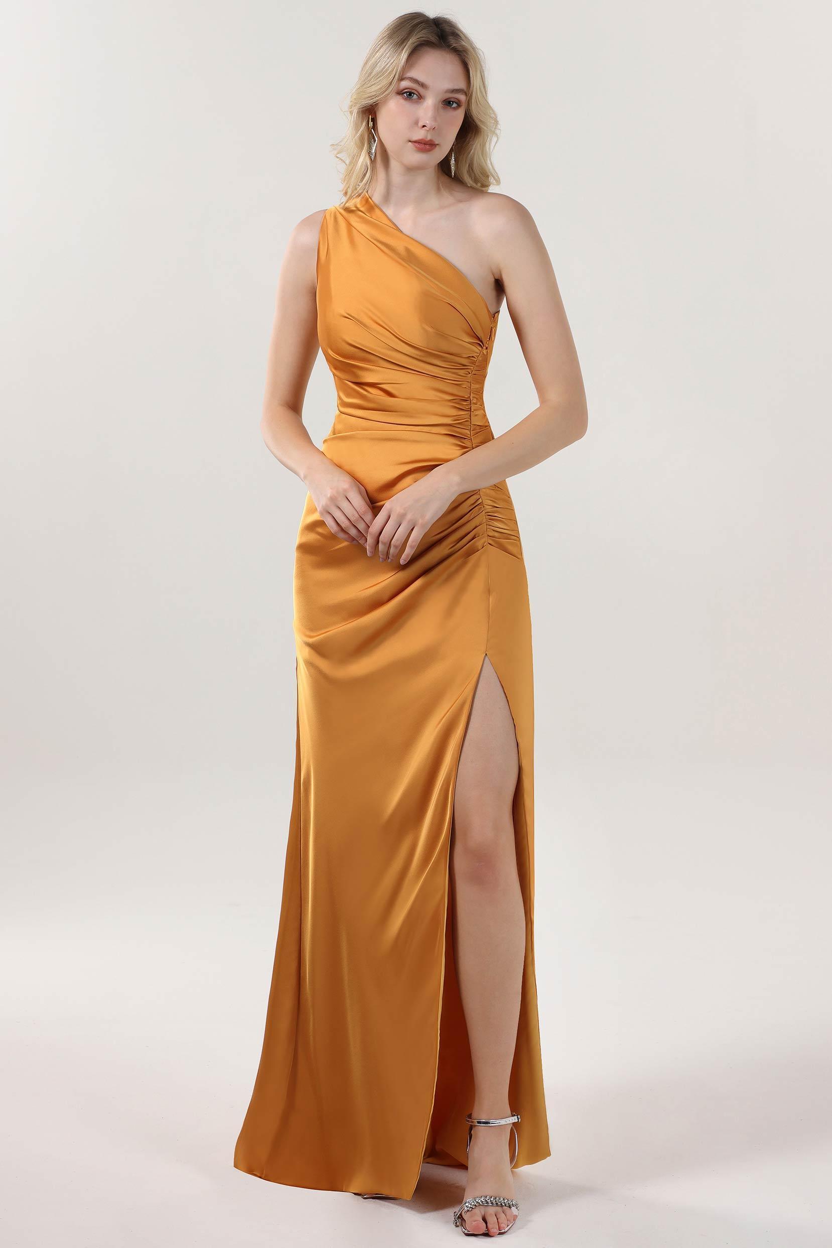 Sheath-Column Maxi Luxe Satin Bridesmaid Dress CS0606BM - COCOMELODY