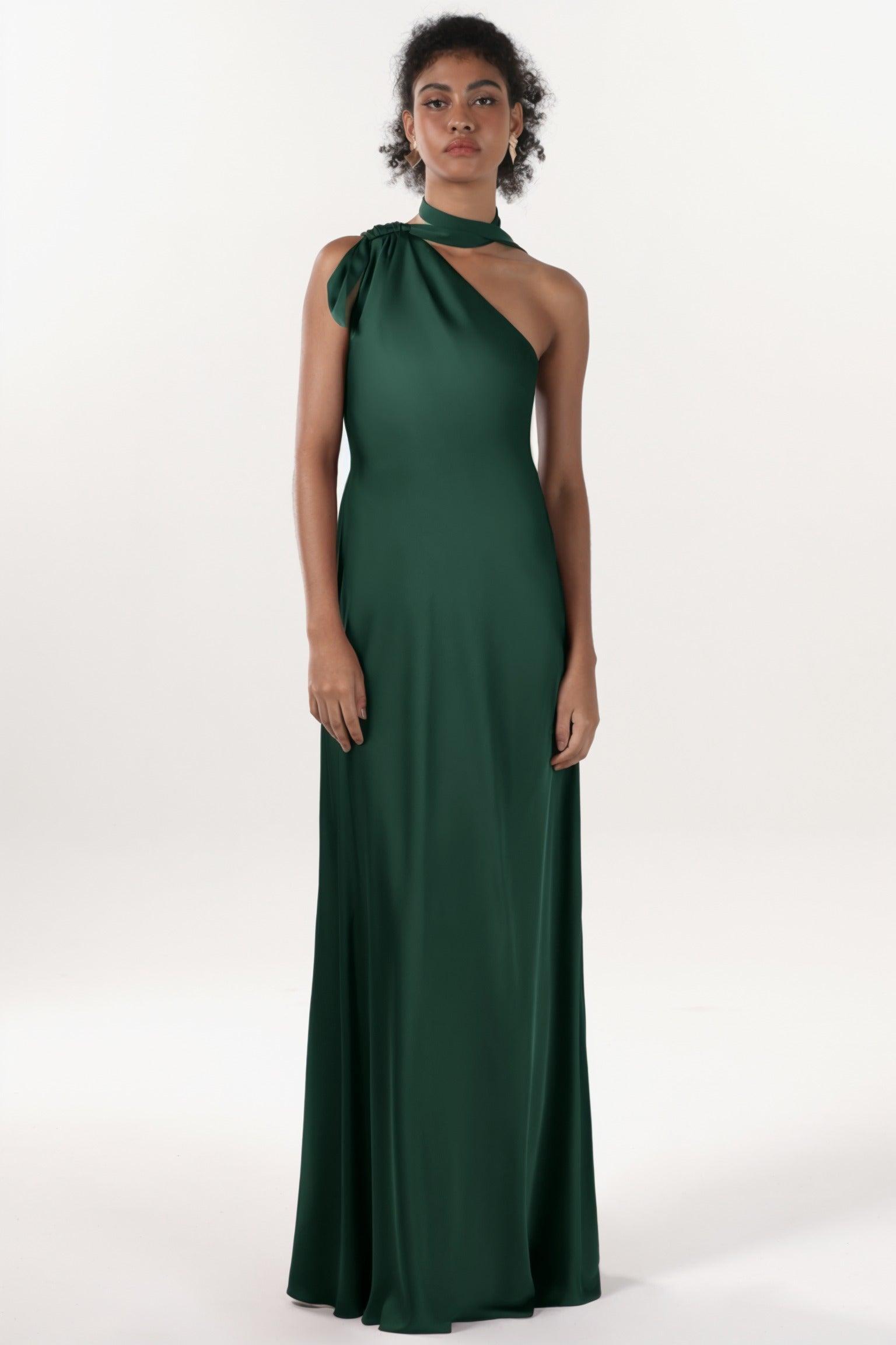 Sheath-Column Maxi Luxe Satin Bridesmaid Dress CS0607BM - COCOMELODY