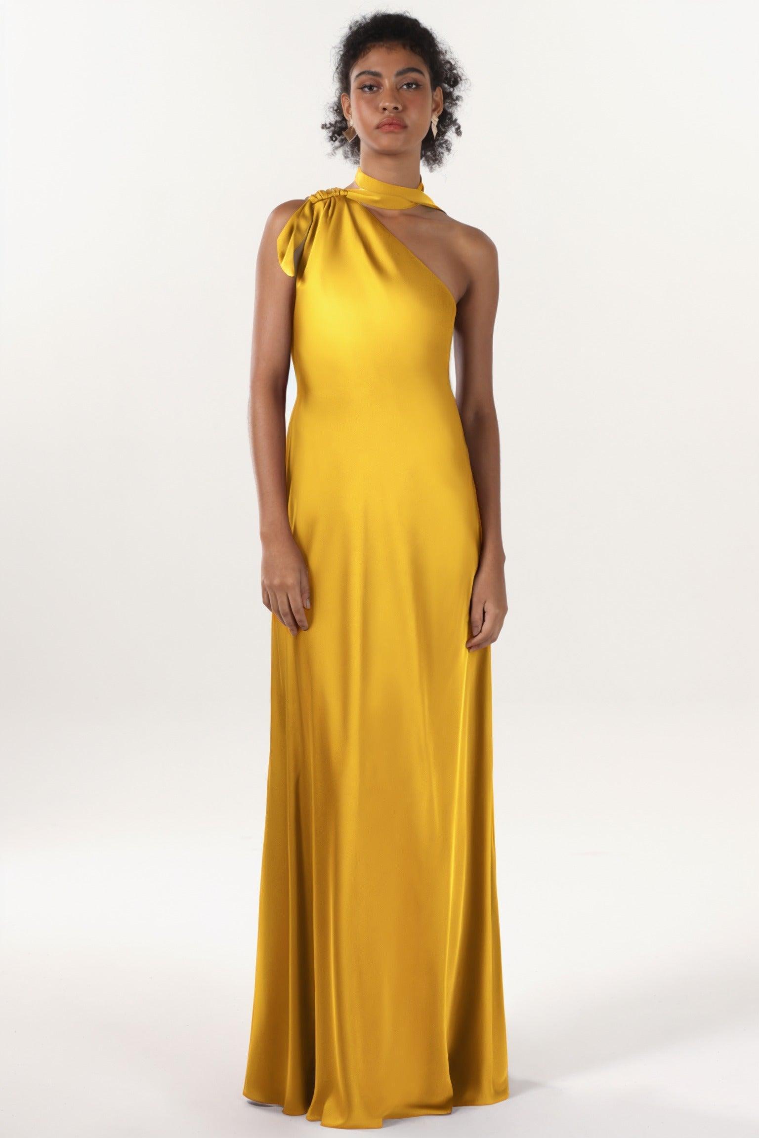 Sheath-Column Maxi Luxe Satin Bridesmaid Dress CS0607BM - COCOMELODY