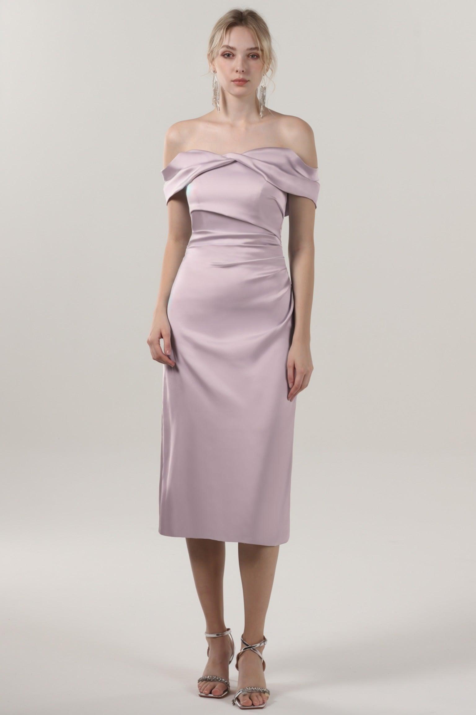 Sheath-Column Midi Luxe Satin Bridesmaid Dress CS0610BM - COCOMELODY