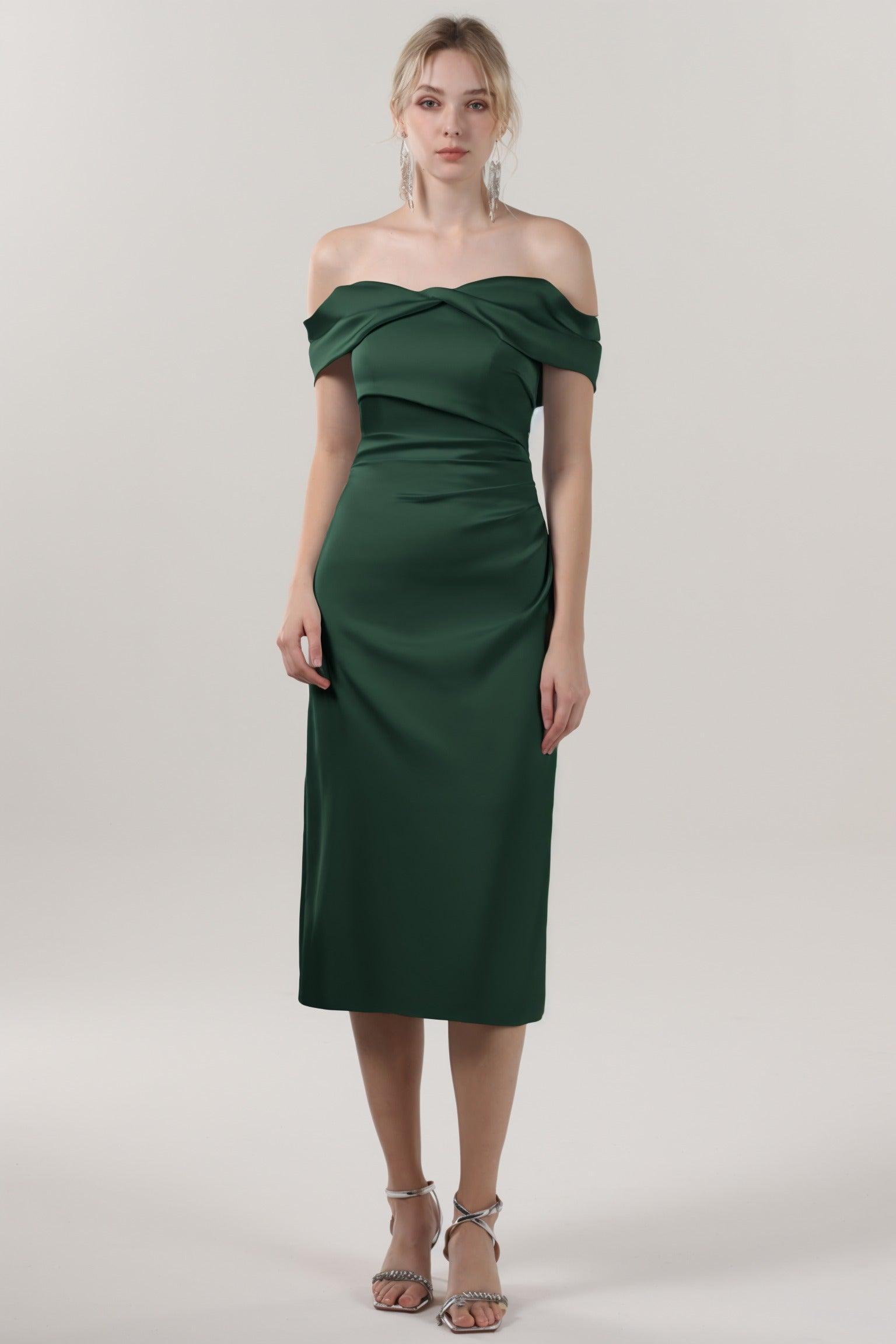 Sheath-Column Midi Luxe Satin Bridesmaid Dress CS0610BM - COCOMELODY