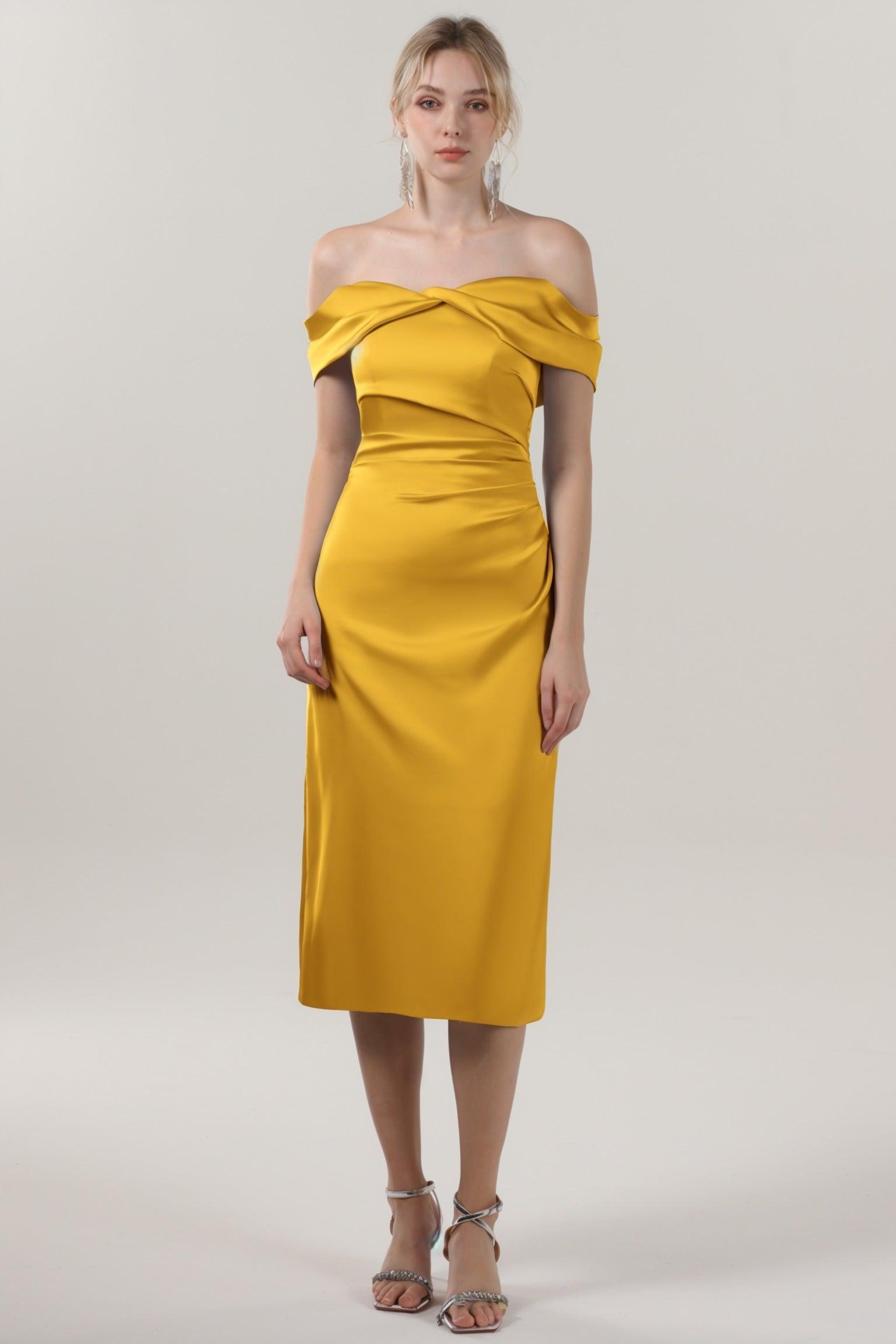 Sheath-Column Midi Luxe Satin Bridesmaid Dress CS0610BM - COCOMELODY