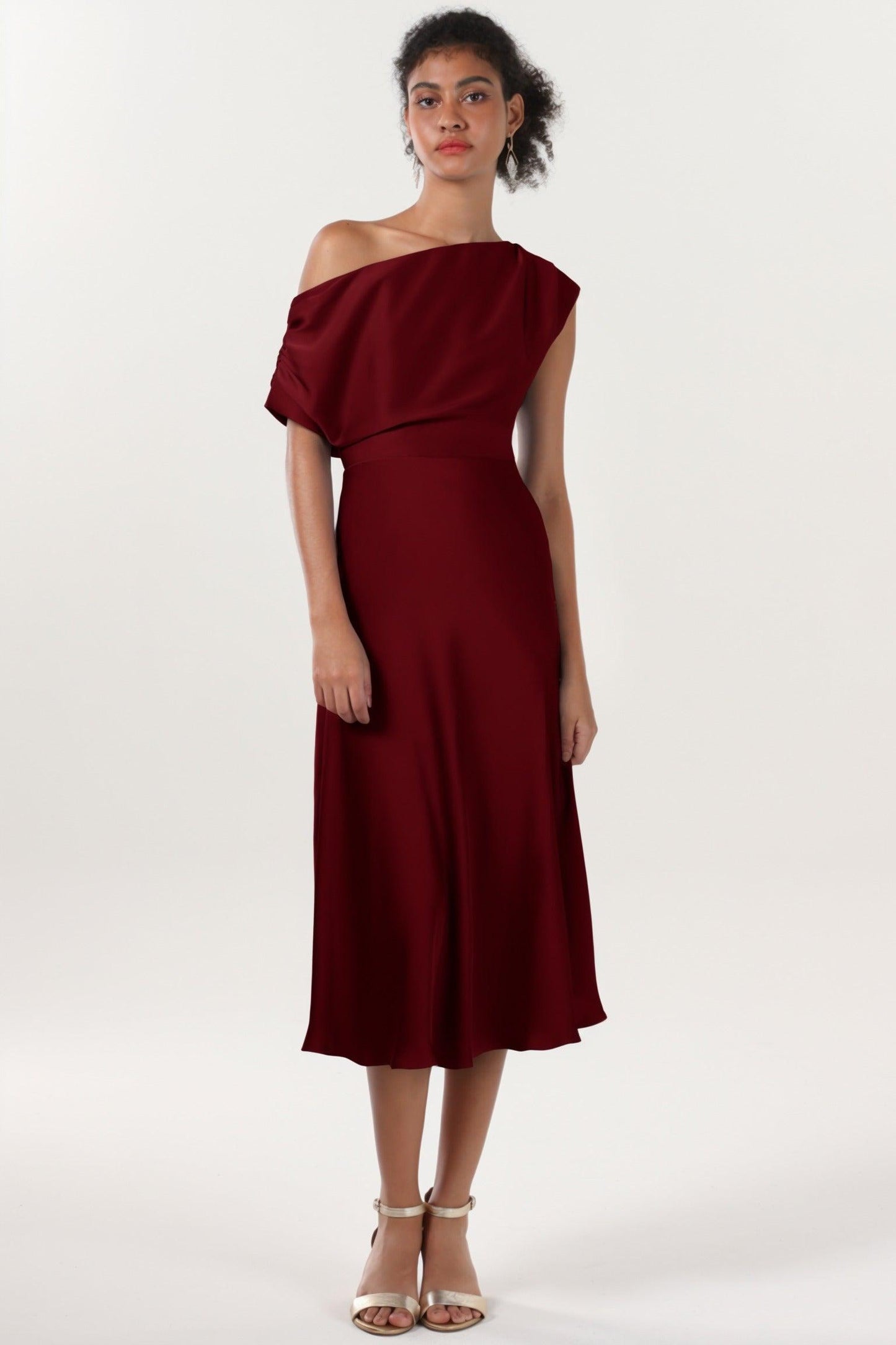 Sheath-Column Midi Luxe Satin Bridesmaid Dress CS0611BM - COCOMELODY