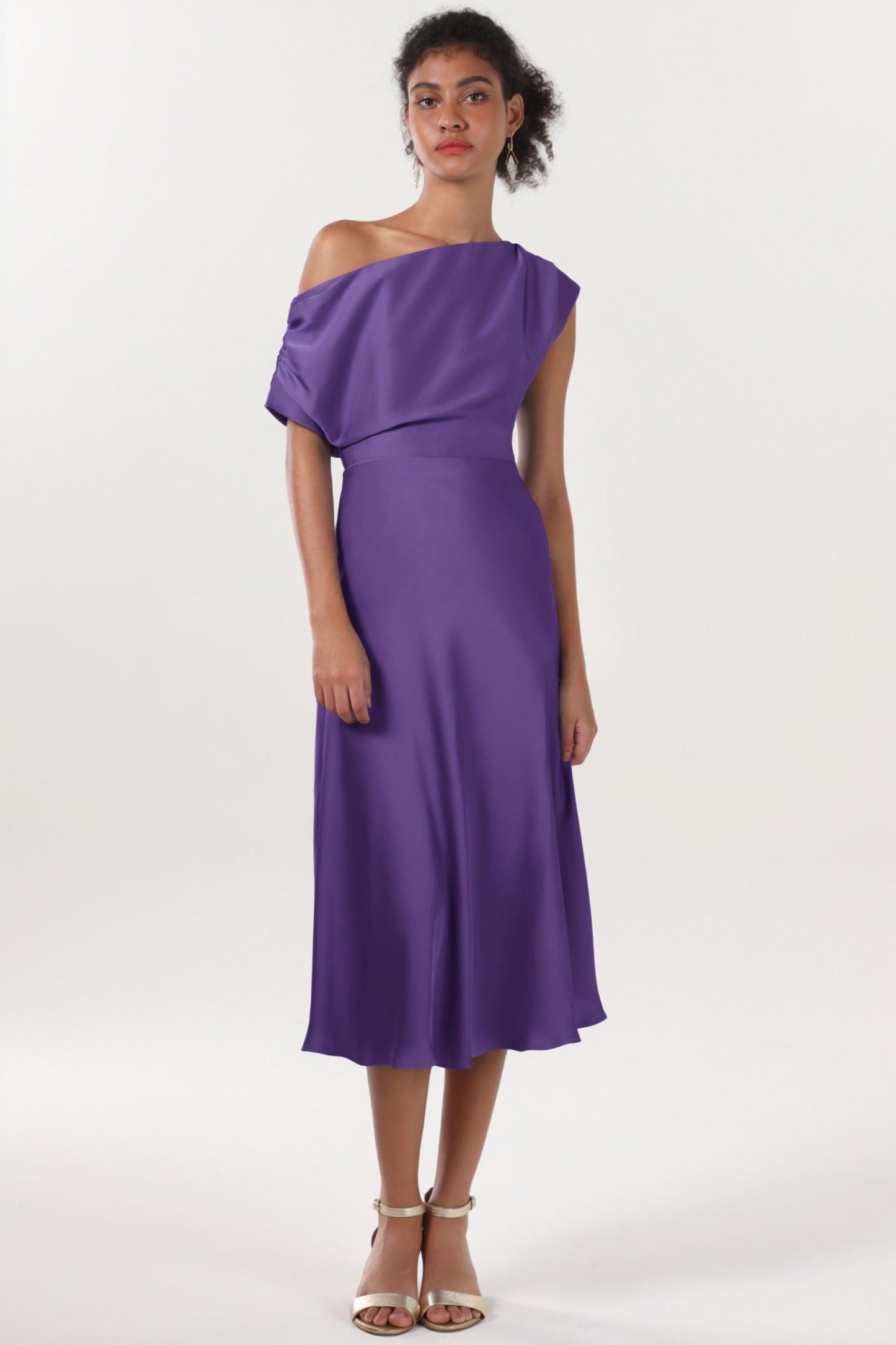 Sheath-Column Midi Luxe Satin Bridesmaid Dress CS0611BM - COCOMELODY