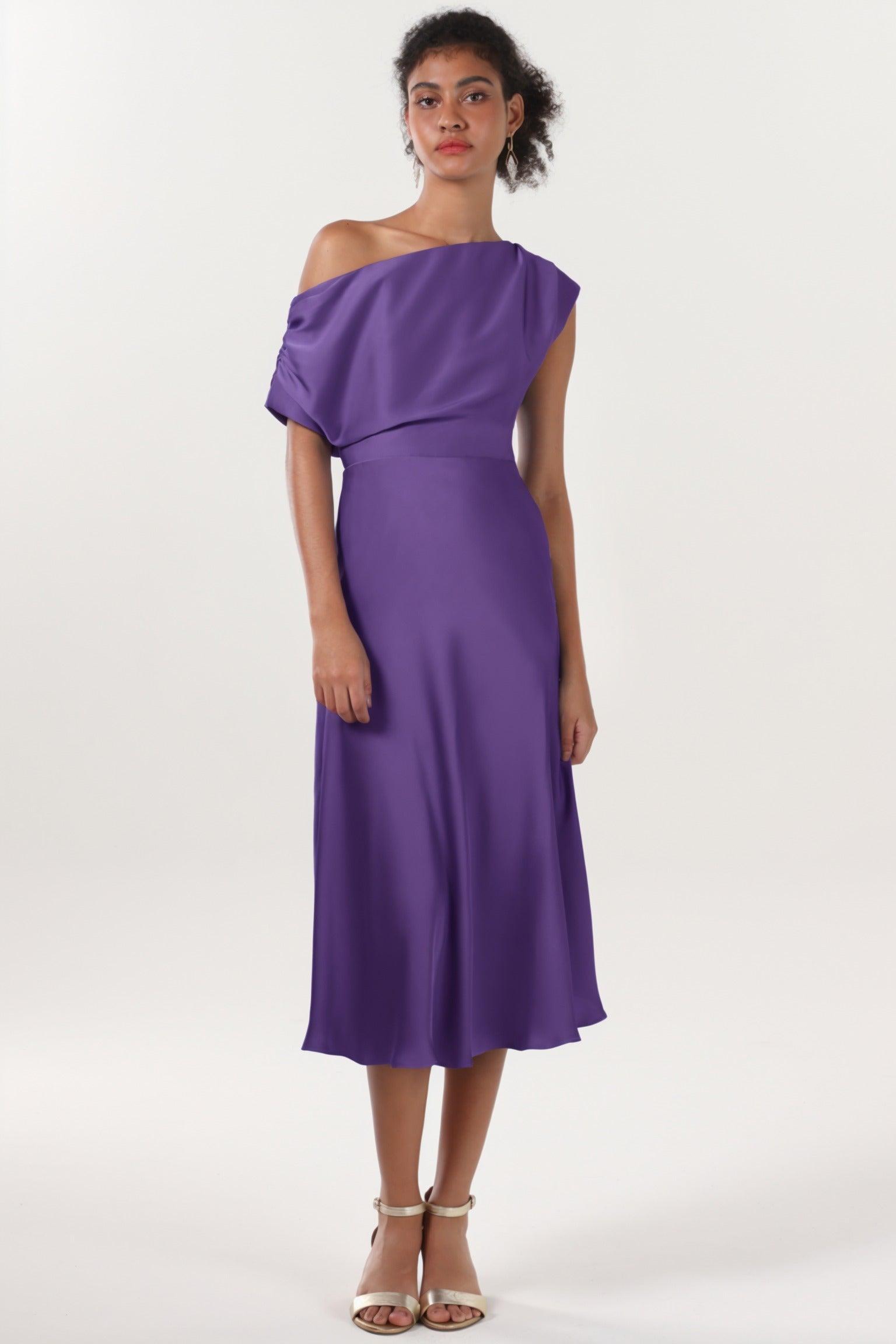Sheath-Column Midi Luxe Satin Bridesmaid Dress CS0611BM - COCOMELODY