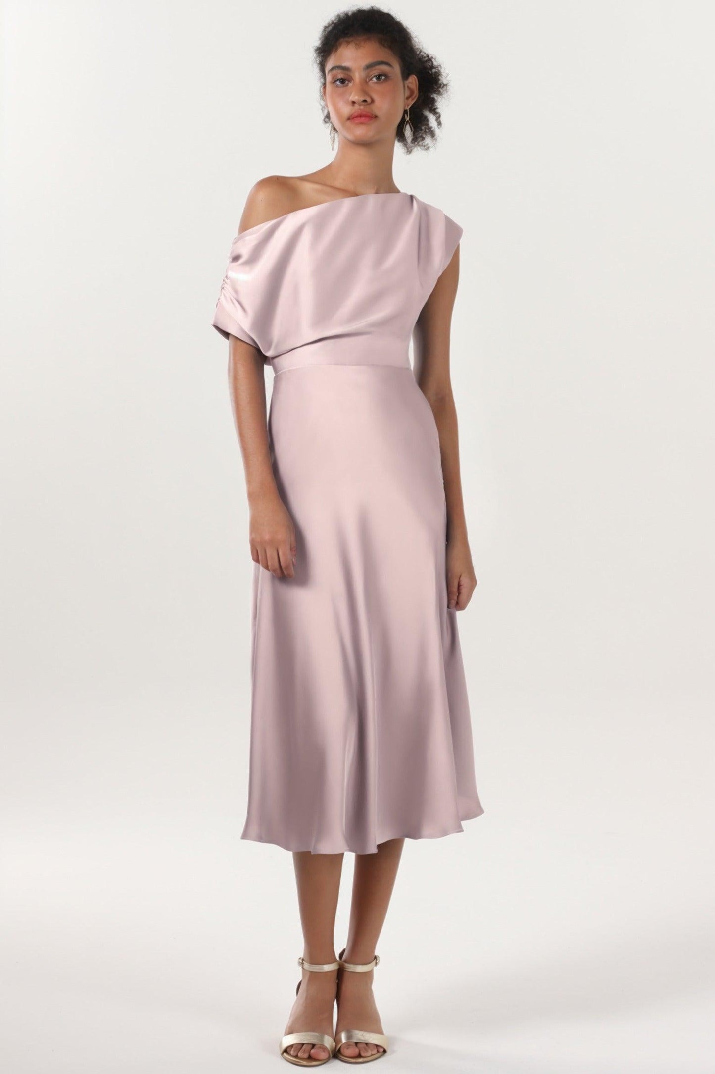 Sheath-Column Midi Luxe Satin Bridesmaid Dress CS0611BM - COCOMELODY