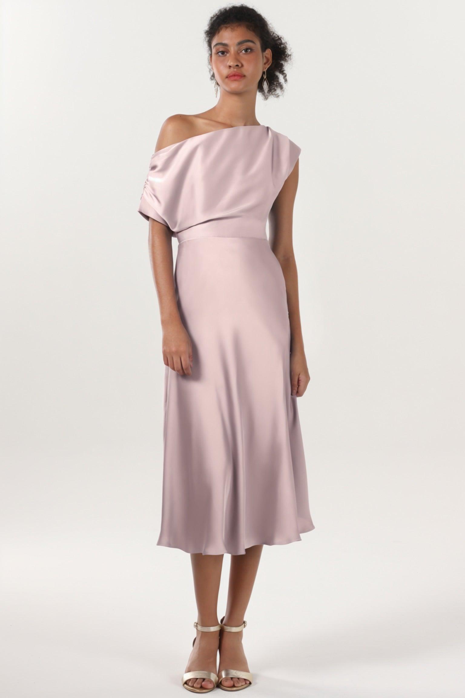 Sheath-Column Midi Luxe Satin Bridesmaid Dress CS0611BM - COCOMELODY