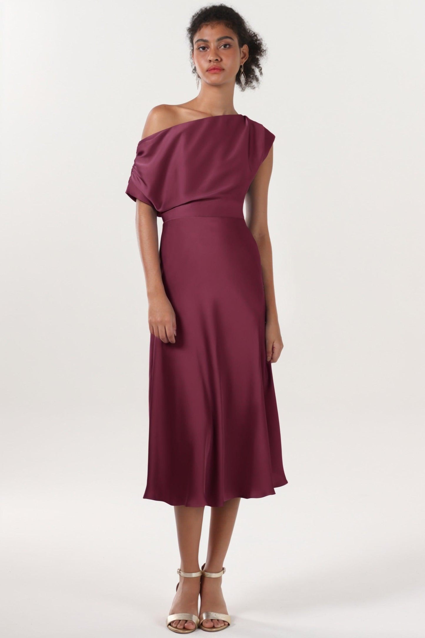 Sheath-Column Midi Luxe Satin Bridesmaid Dress CS0611BM - COCOMELODY