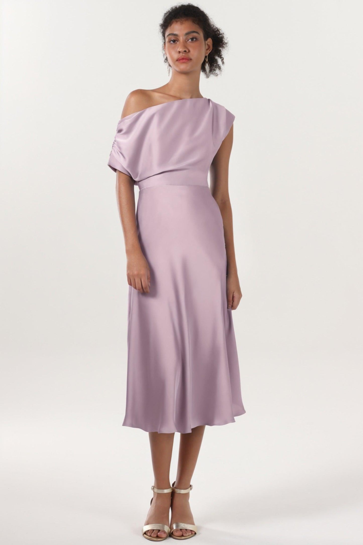 Sheath-Column Midi Luxe Satin Bridesmaid Dress CS0611BM - COCOMELODY