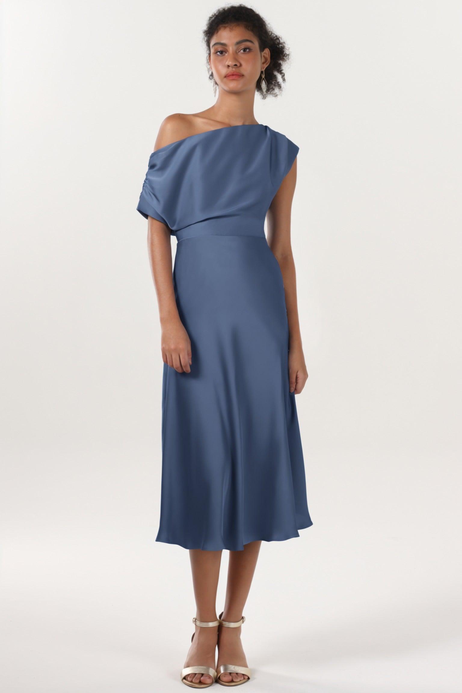 Sheath-Column Midi Luxe Satin Bridesmaid Dress CS0611BM - COCOMELODY