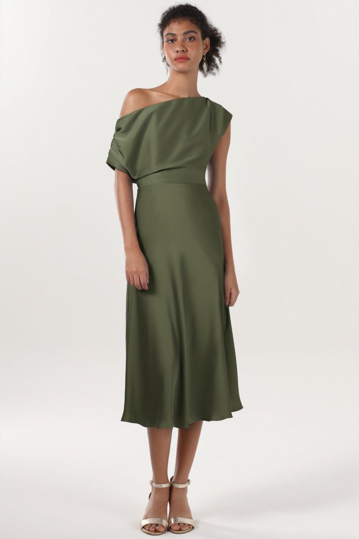 Sheath-Column Midi Luxe Satin Bridesmaid Dress CS0611BM - COCOMELODY