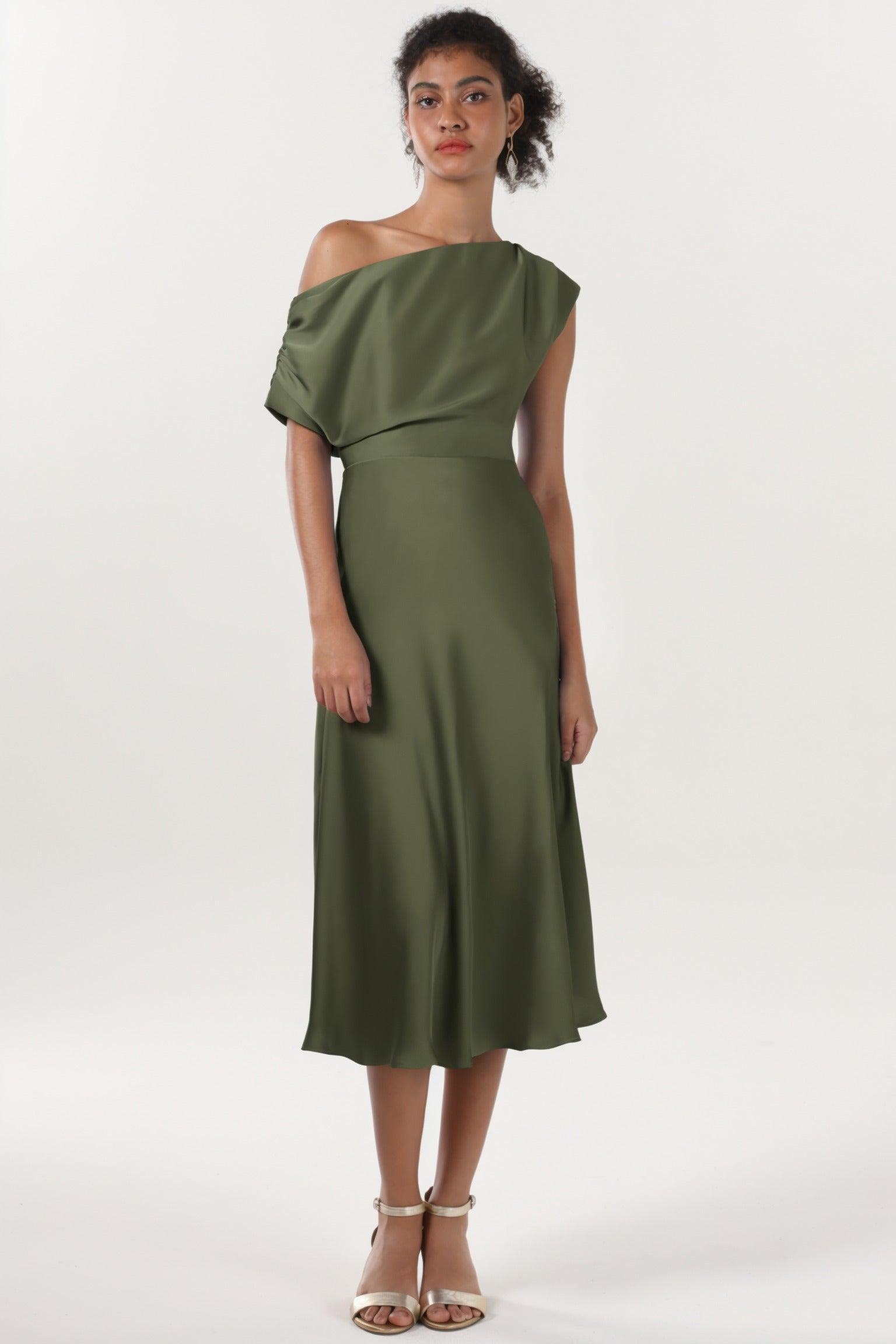 Sheath-Column Midi Luxe Satin Bridesmaid Dress CS0611BM - COCOMELODY