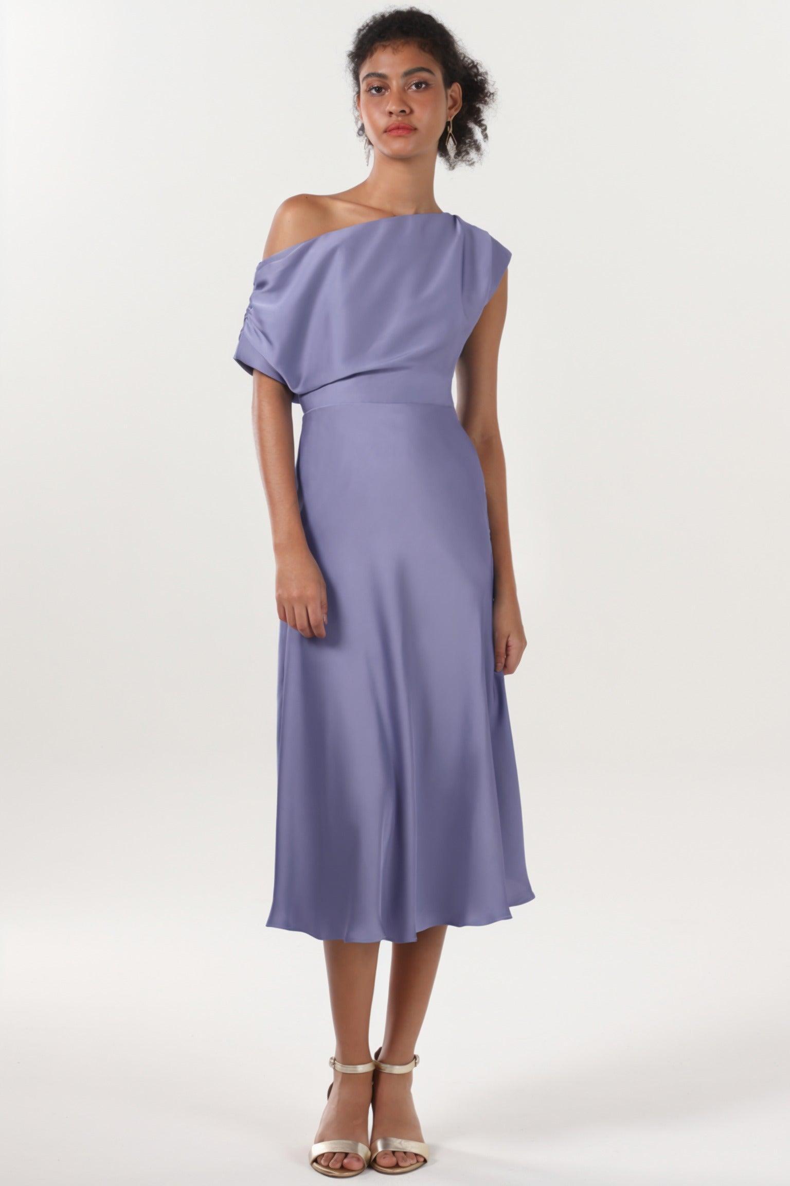 Sheath-Column Midi Luxe Satin Bridesmaid Dress CS0611BM - COCOMELODY