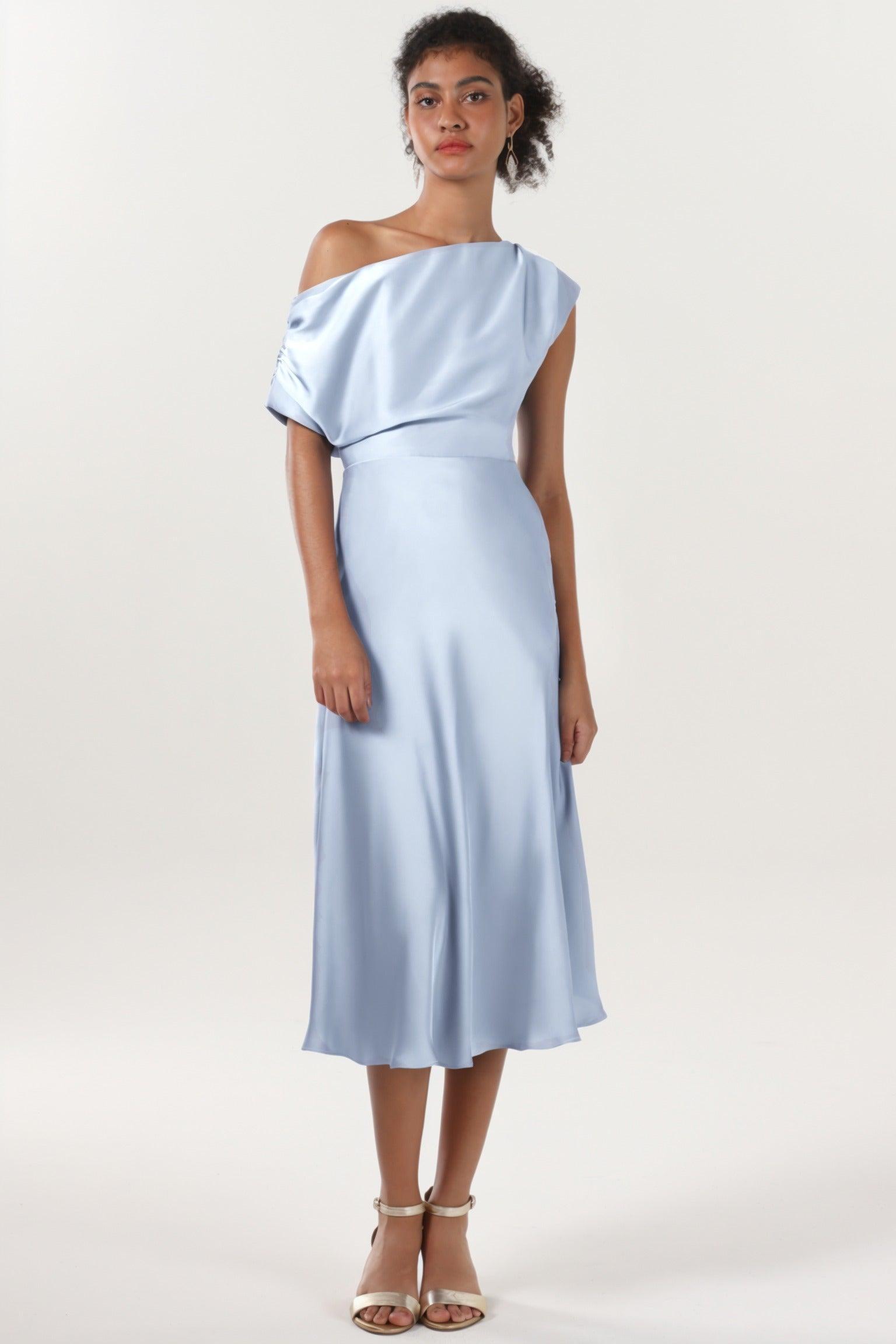 Sheath-Column Midi Luxe Satin Bridesmaid Dress CS0611BM - COCOMELODY