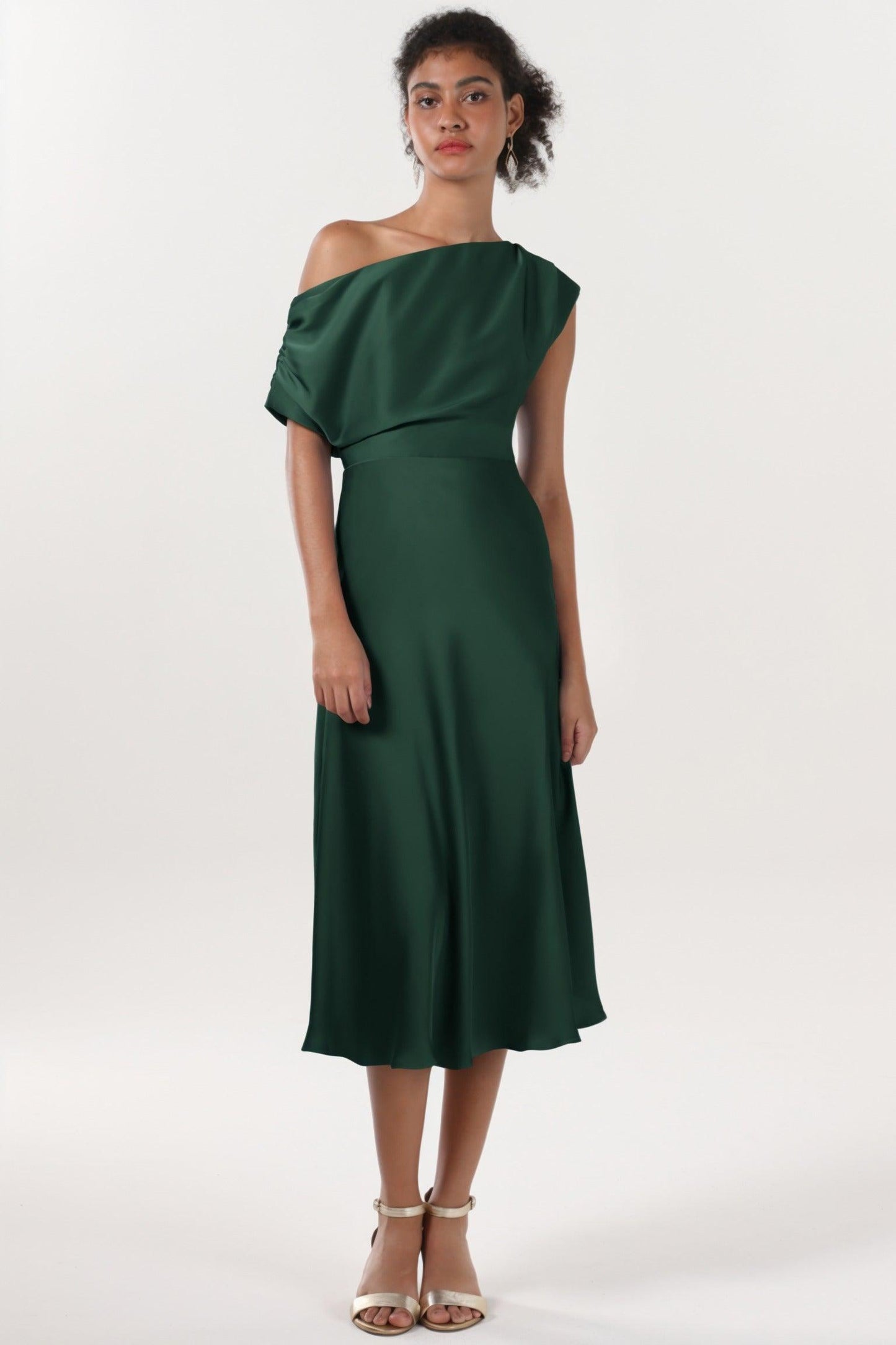 Sheath-Column Midi Luxe Satin Bridesmaid Dress CS0611BM - COCOMELODY