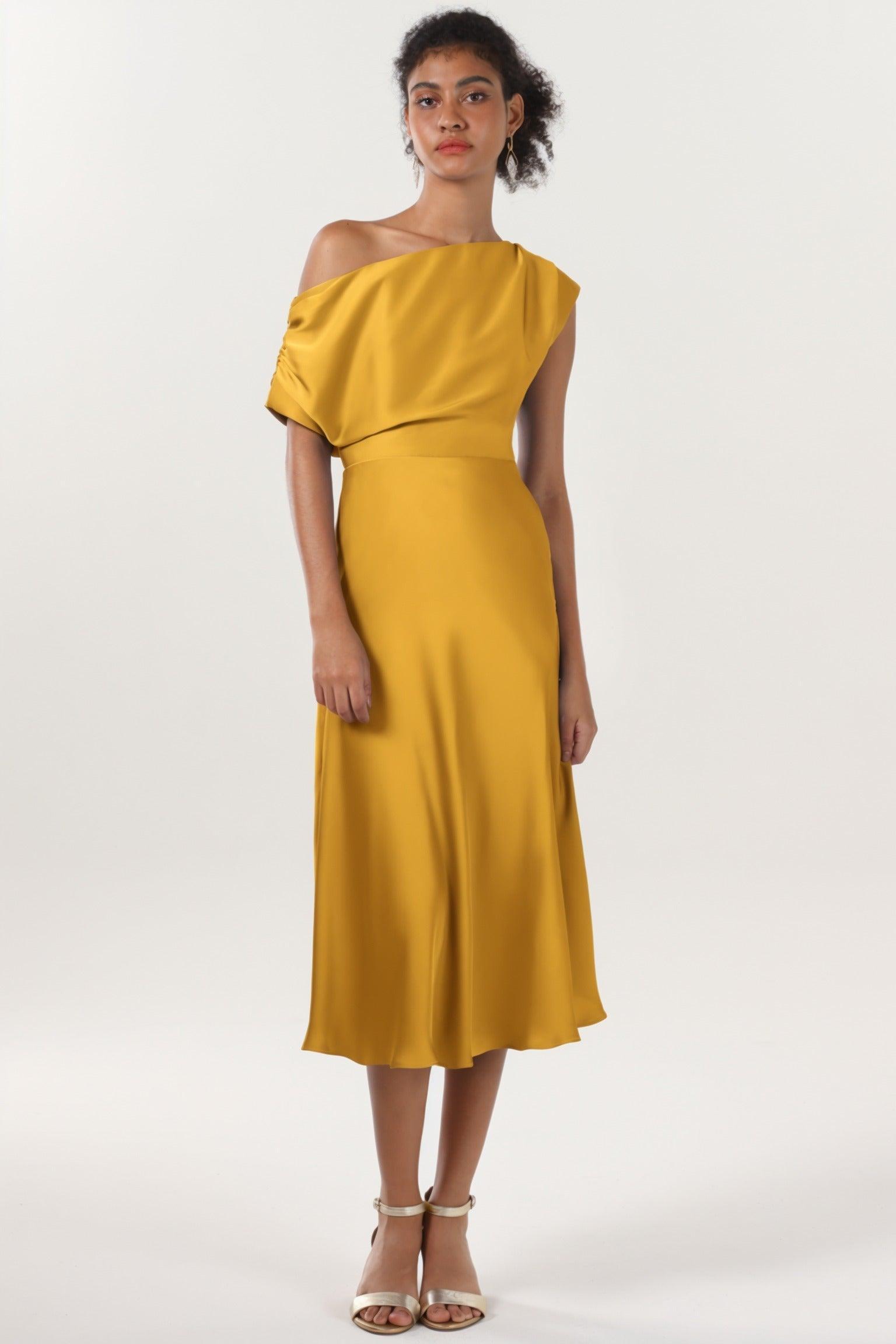 Sheath-Column Midi Luxe Satin Bridesmaid Dress CS0611BM - COCOMELODY