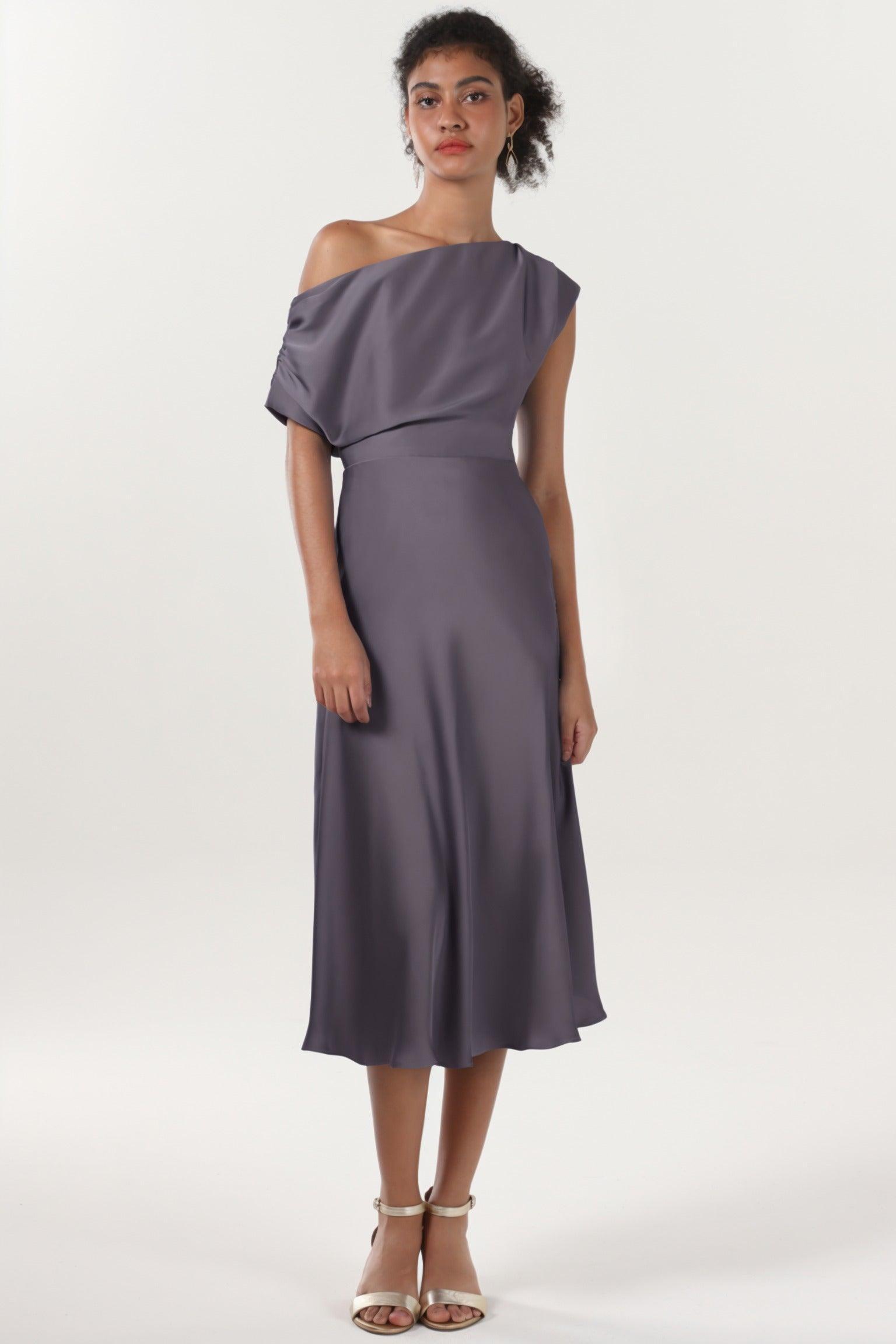Sheath-Column Midi Luxe Satin Bridesmaid Dress CS0611BM - COCOMELODY