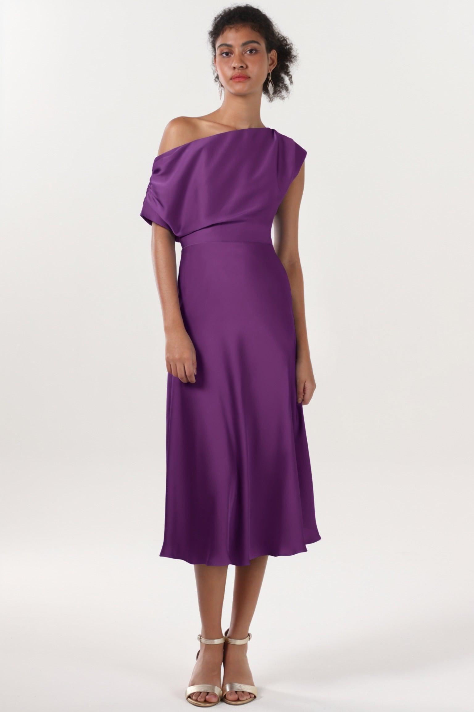 Sheath-Column Midi Luxe Satin Bridesmaid Dress CS0611BM - COCOMELODY