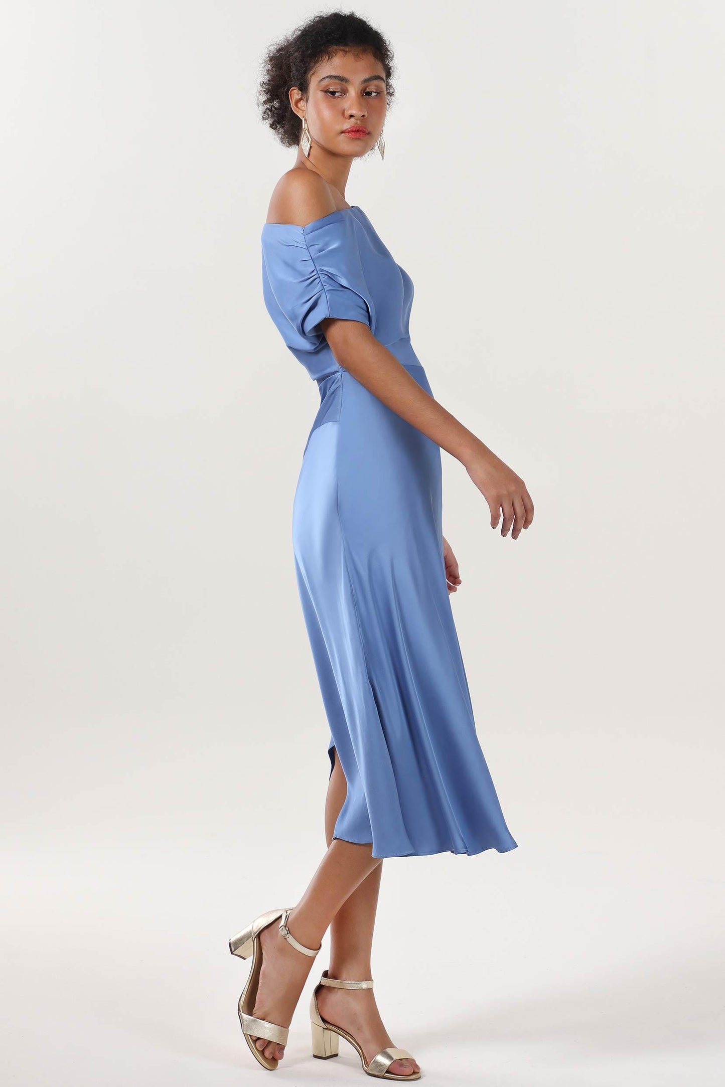 Sheath-Column Midi Luxe Satin Bridesmaid Dress CS0611BM - COCOMELODY