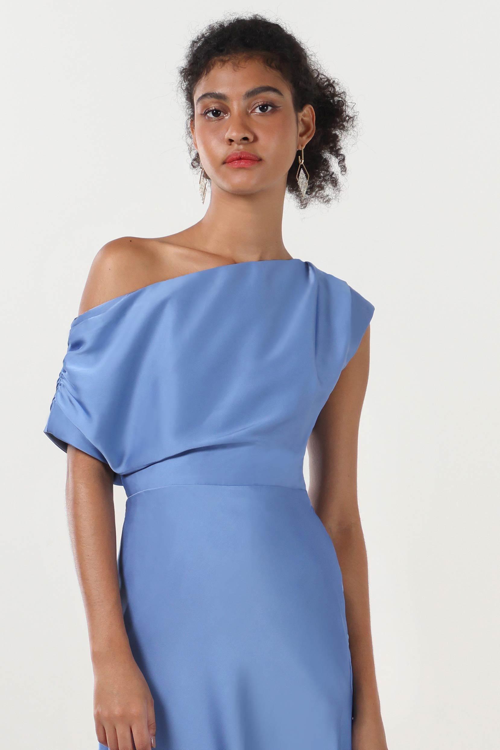 Sheath-Column Midi Luxe Satin Bridesmaid Dress CS0611BM - COCOMELODY