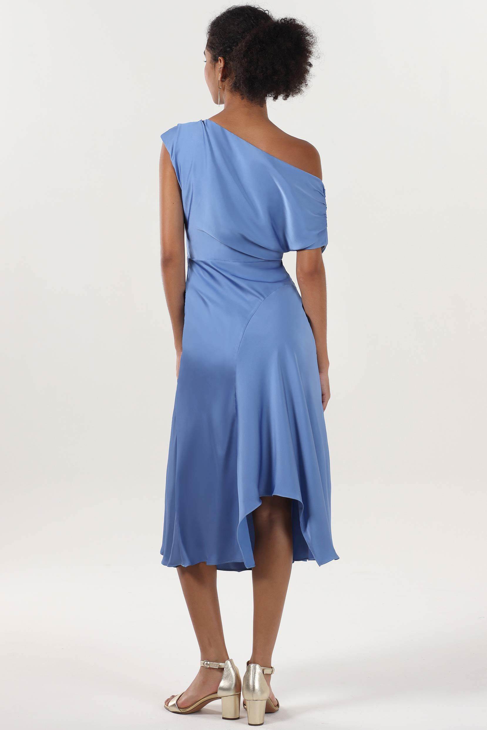 silky column midi dress Julia Black Satin One-Shoulder Column Midi Dress